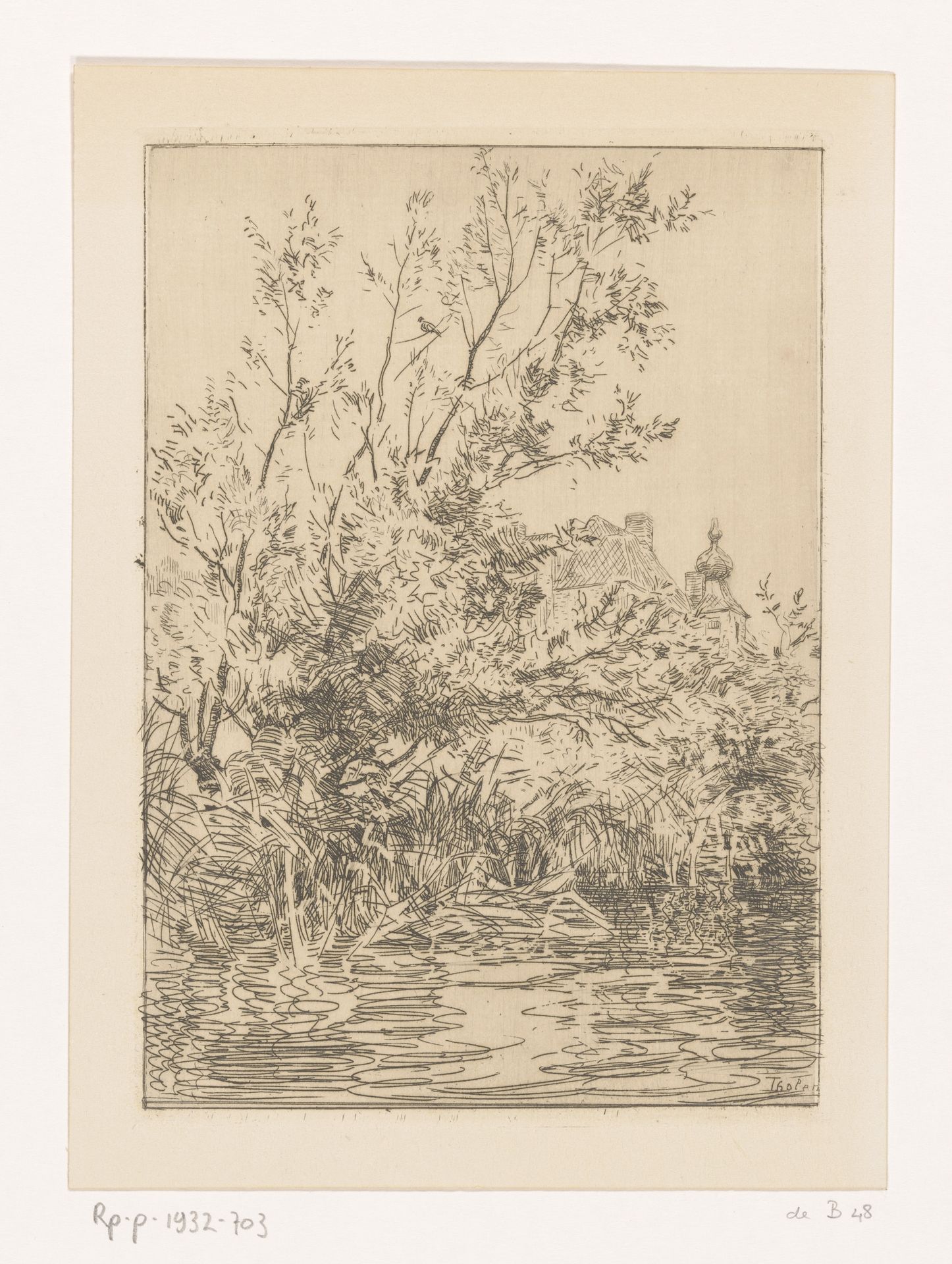 Wilgen aan het water, daarachter kasteel De Cannenburgh by Willem Bastiaan Tholen