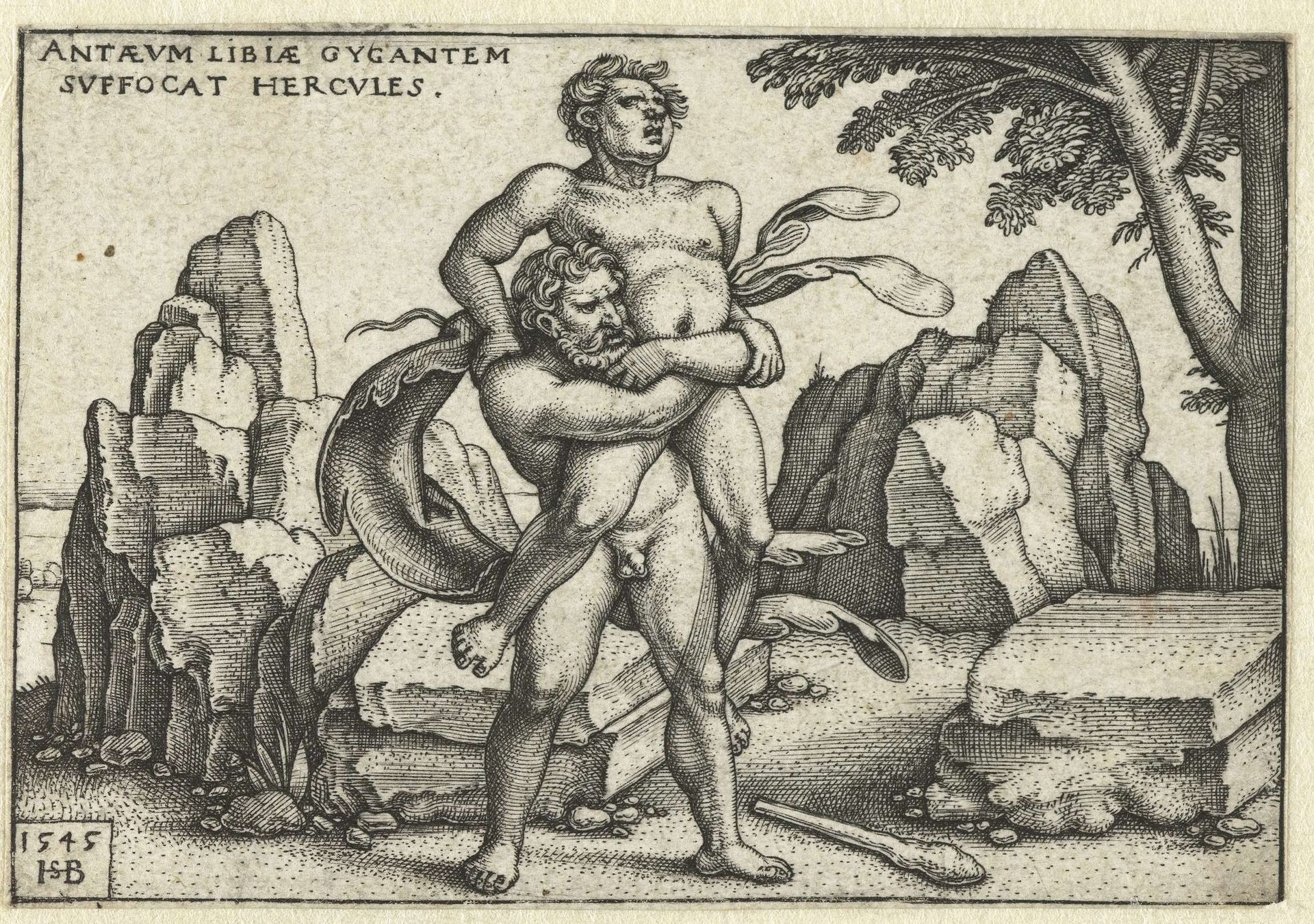 Hercules worstelt met Antaeus by Sebald Beham
