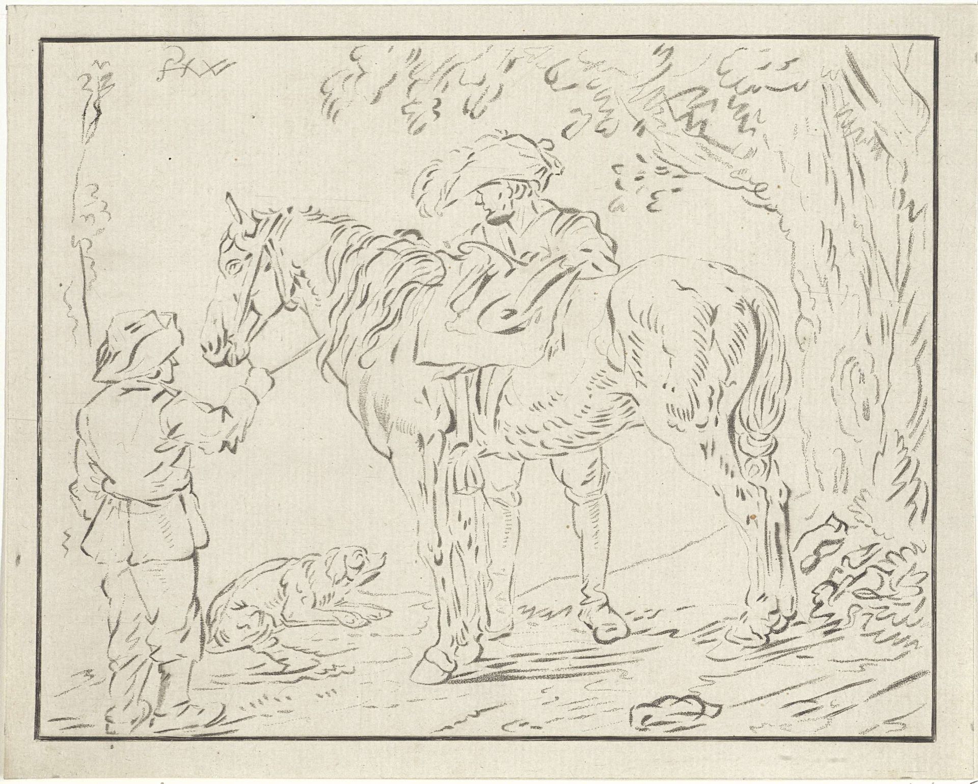 Twee mannen bij een paard by Bernhard Schreuder