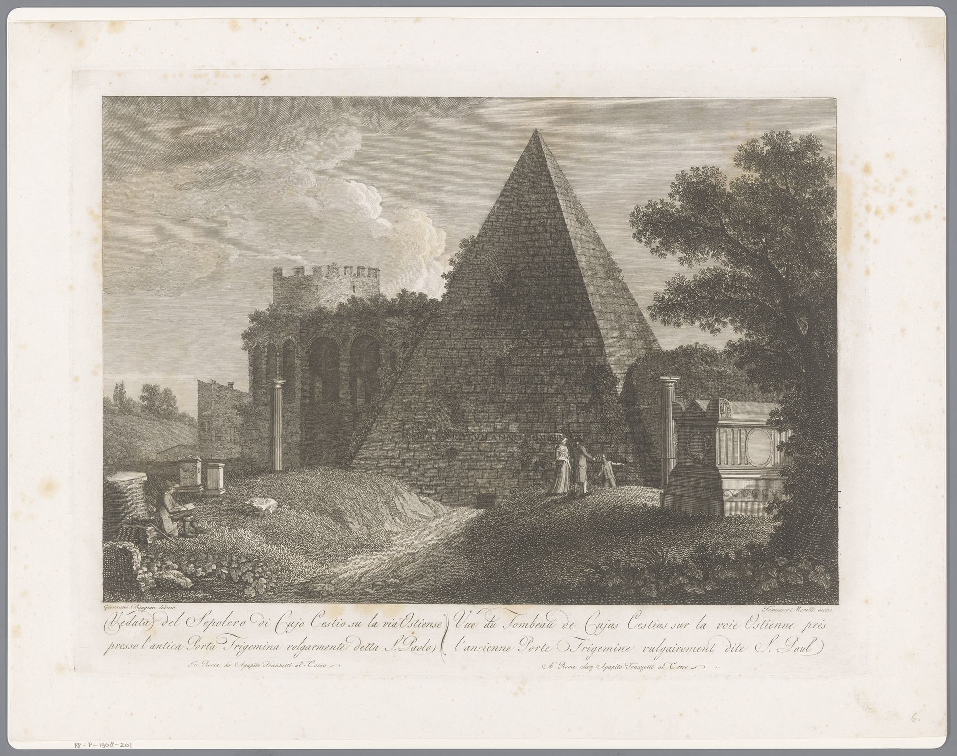 Gezicht op de Piramide van Cestius by François Morel