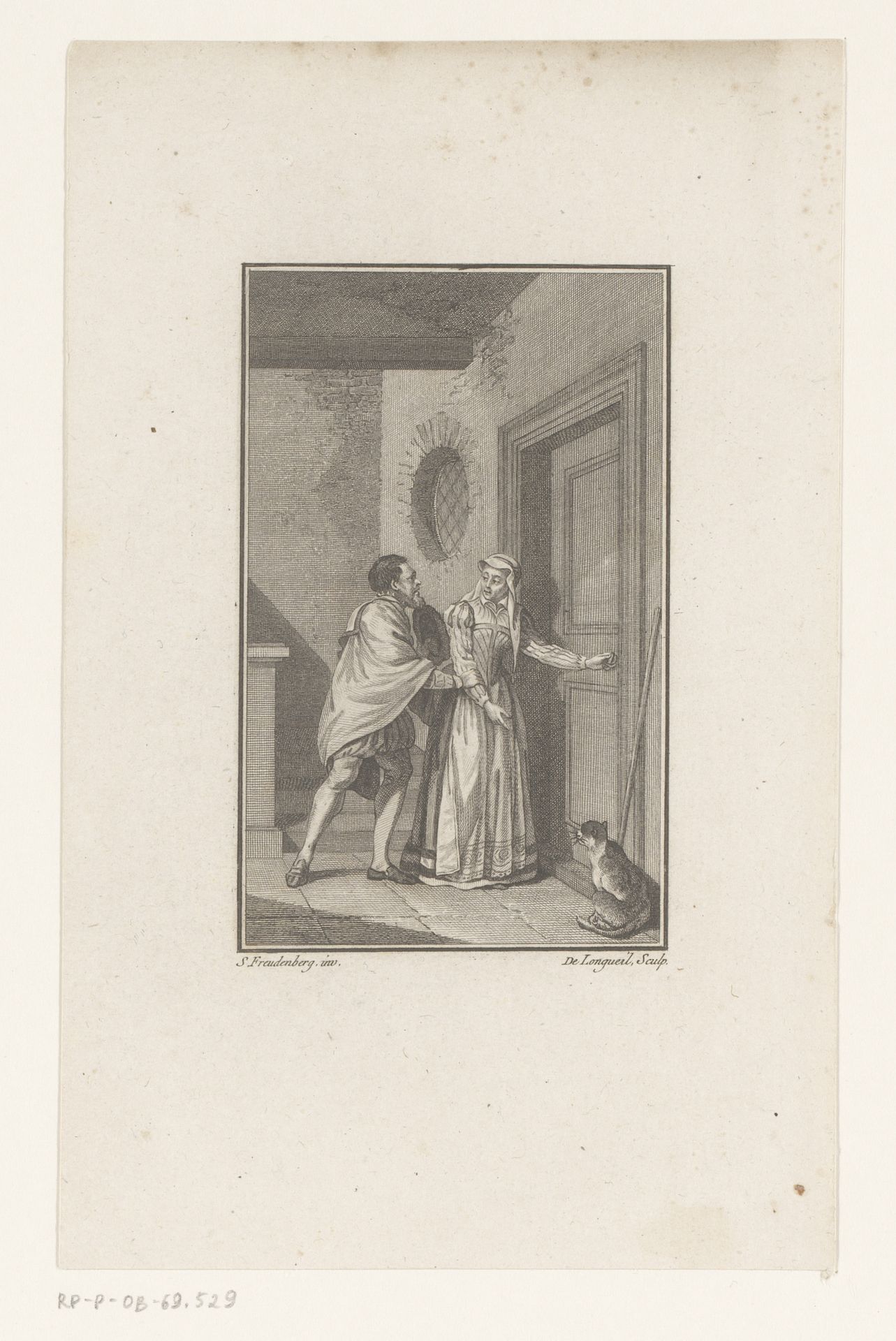 Man en vrouw aan een gesloten deur by Joseph de Longueil