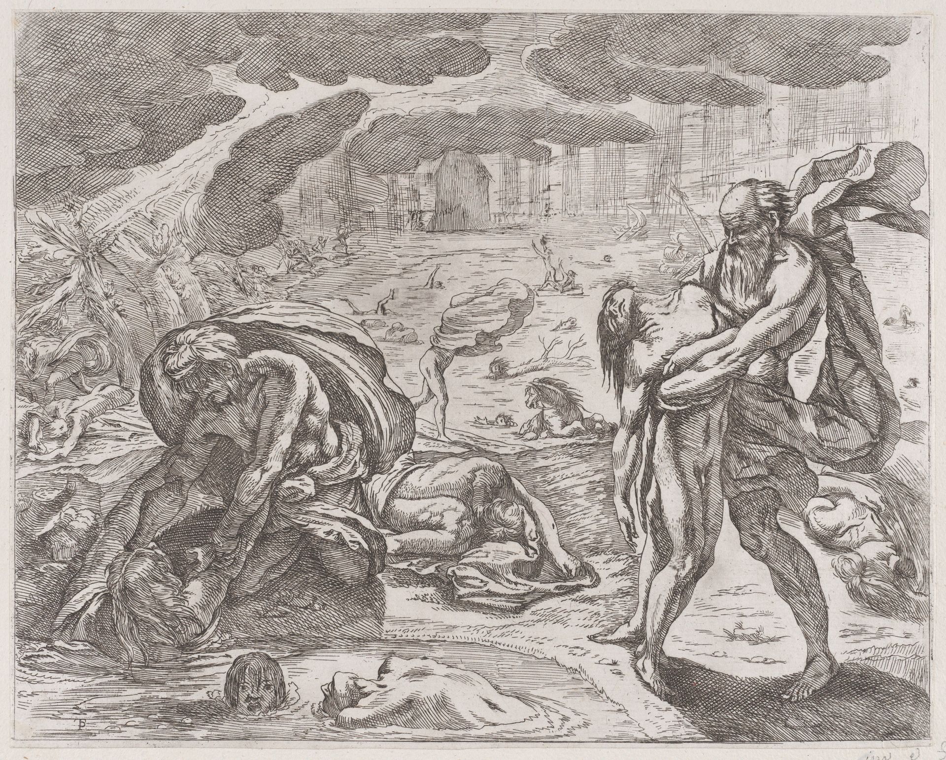The deluge, figures being pulled from the water by Pietro Testa