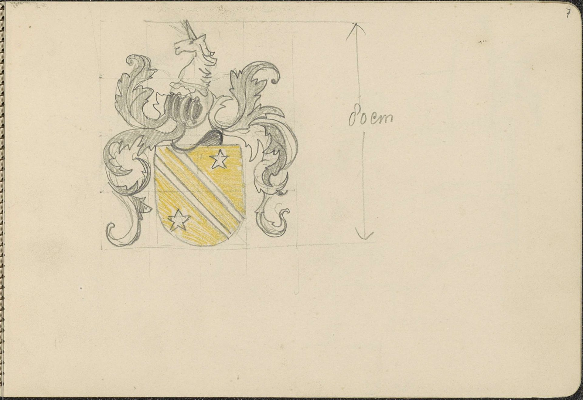 Ontwerp voor een wapen met twee sterren en bladeren by Carel Adolph Lion Cachet