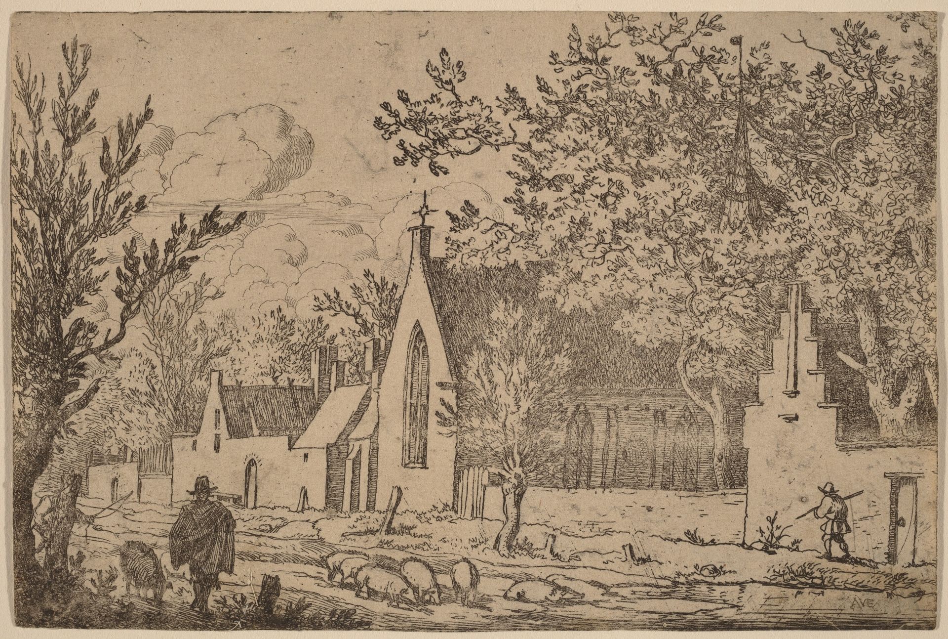 Swine Herd near a Chapel by Allart van Everdingen