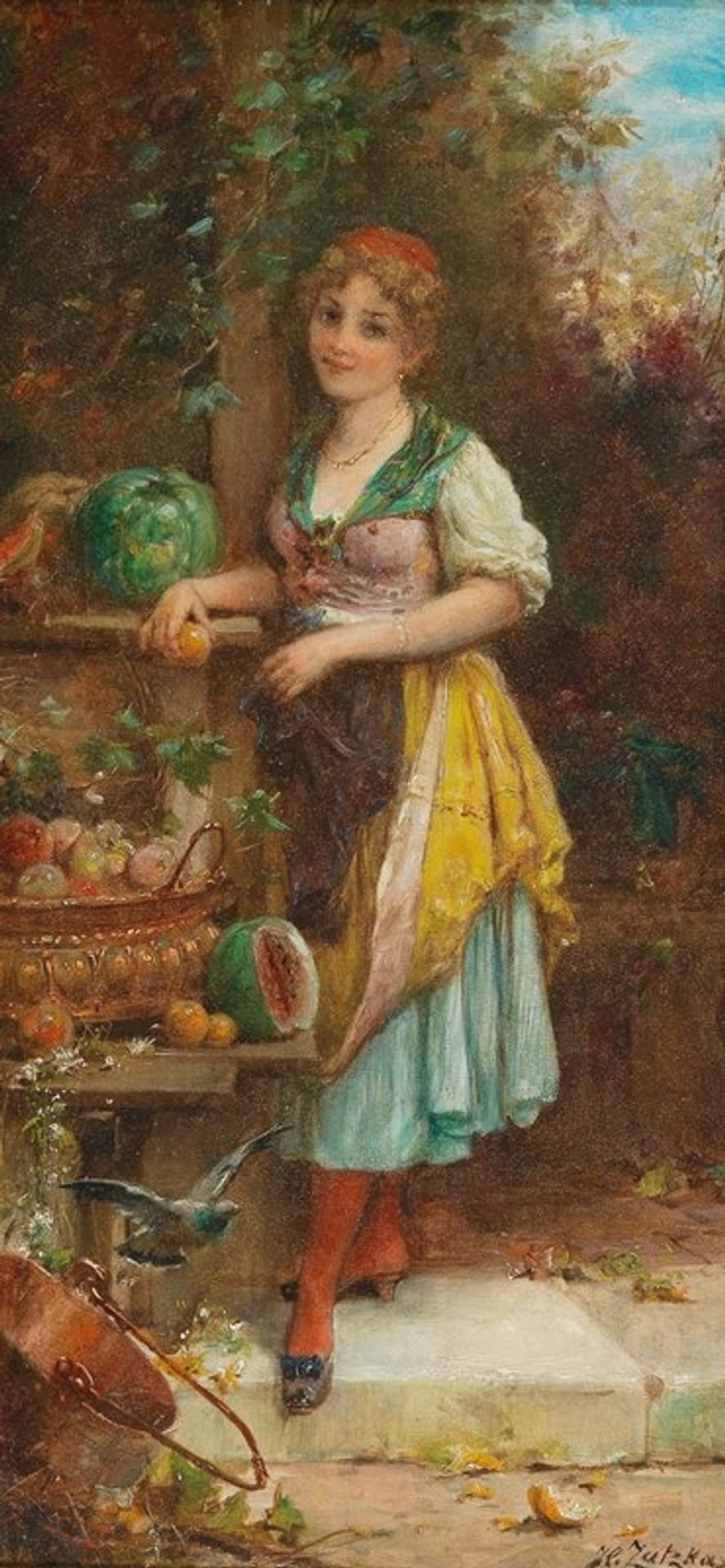 Mädchen mit reicher Obstschale by Hans Zatzka