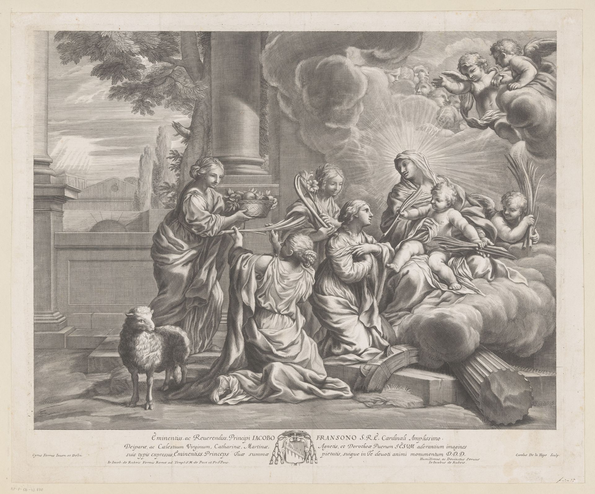 Offerande van vruchten en bloemen aan Maria en Kind by Charles de La Haye