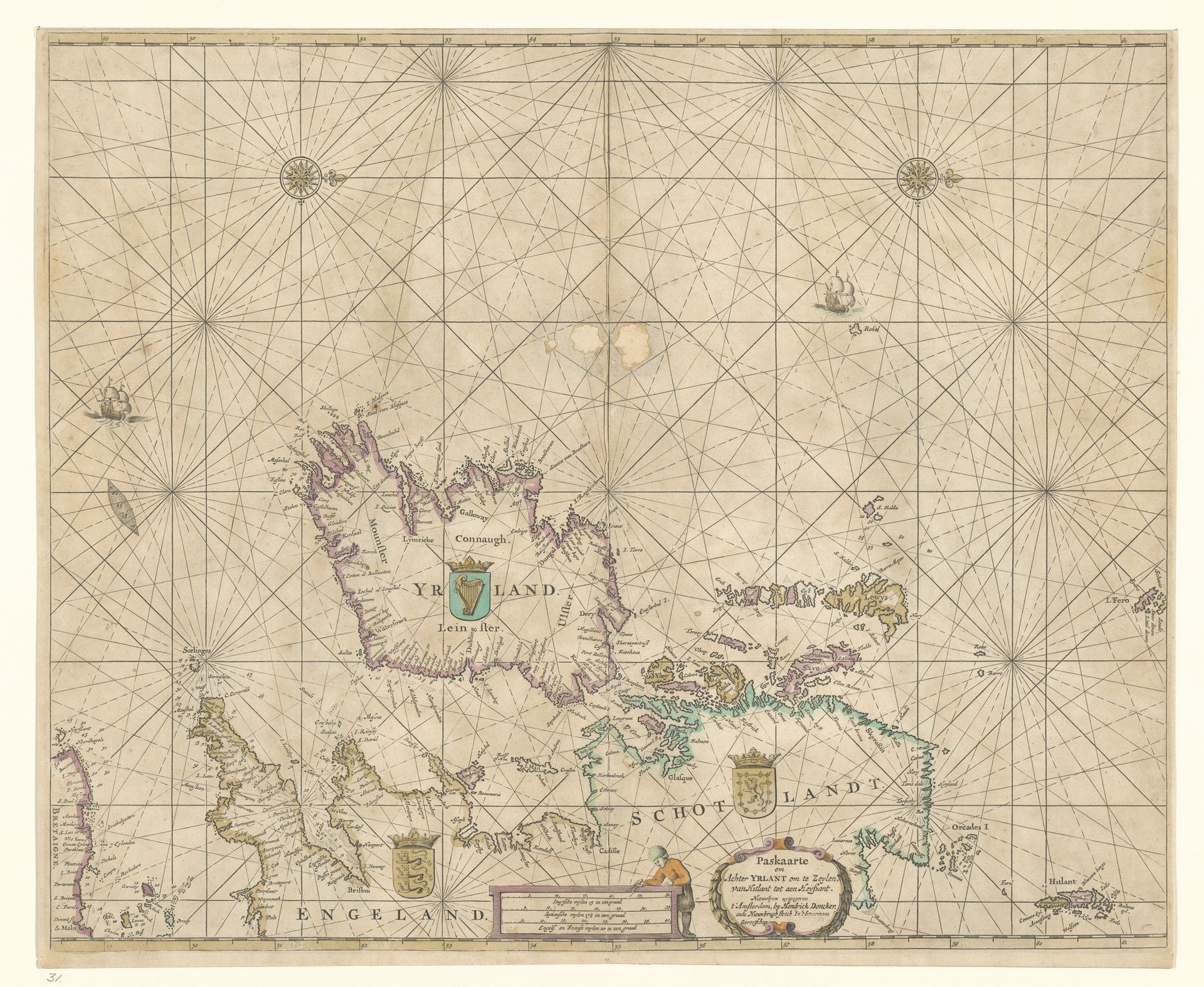 Zeekaart van de zee ten westen van Ierland by Hendrick (I) Doncker