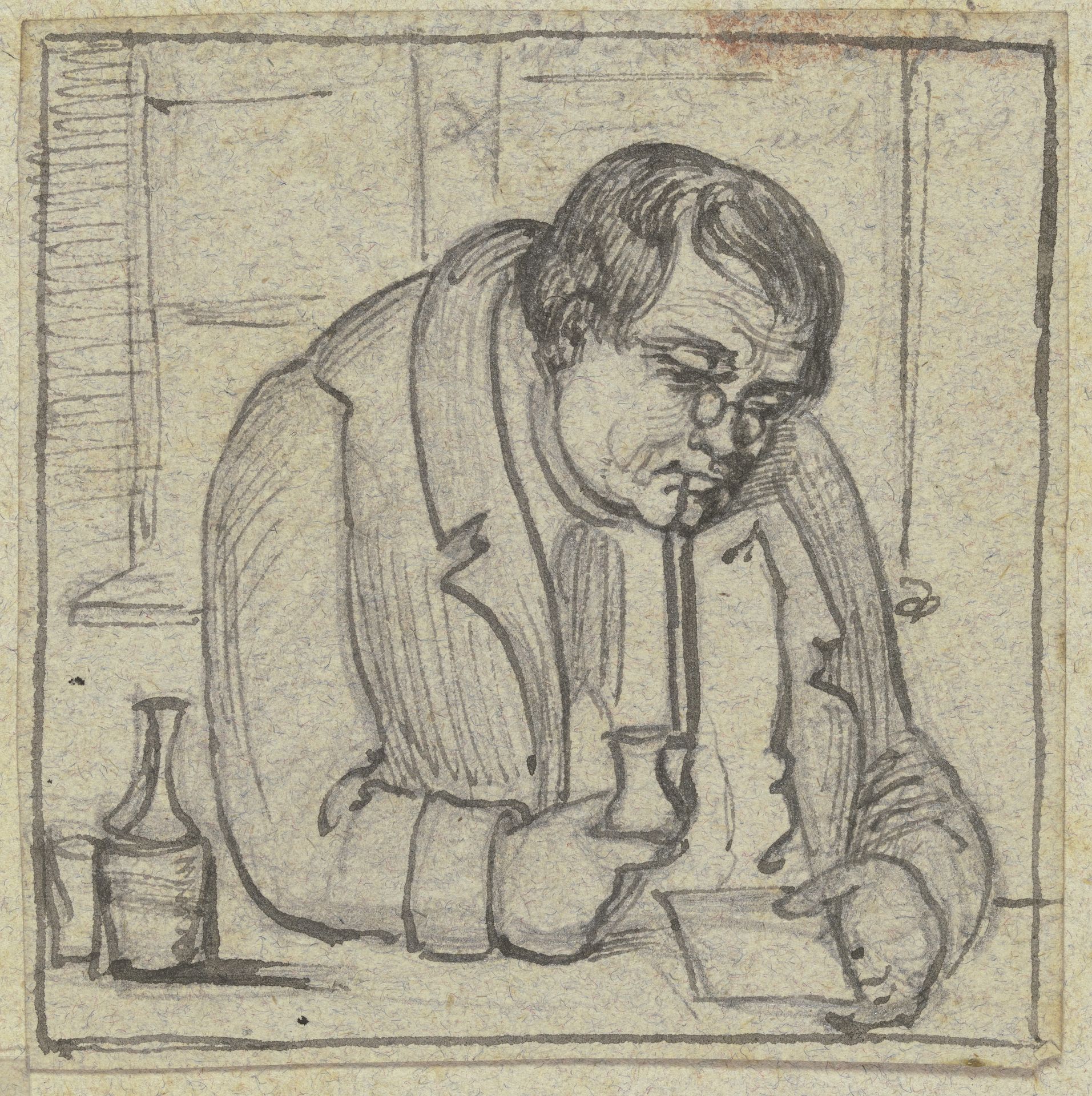 Mann mit Pfeife, lesend an einem Tisch sitzend by Karl Sandhaas