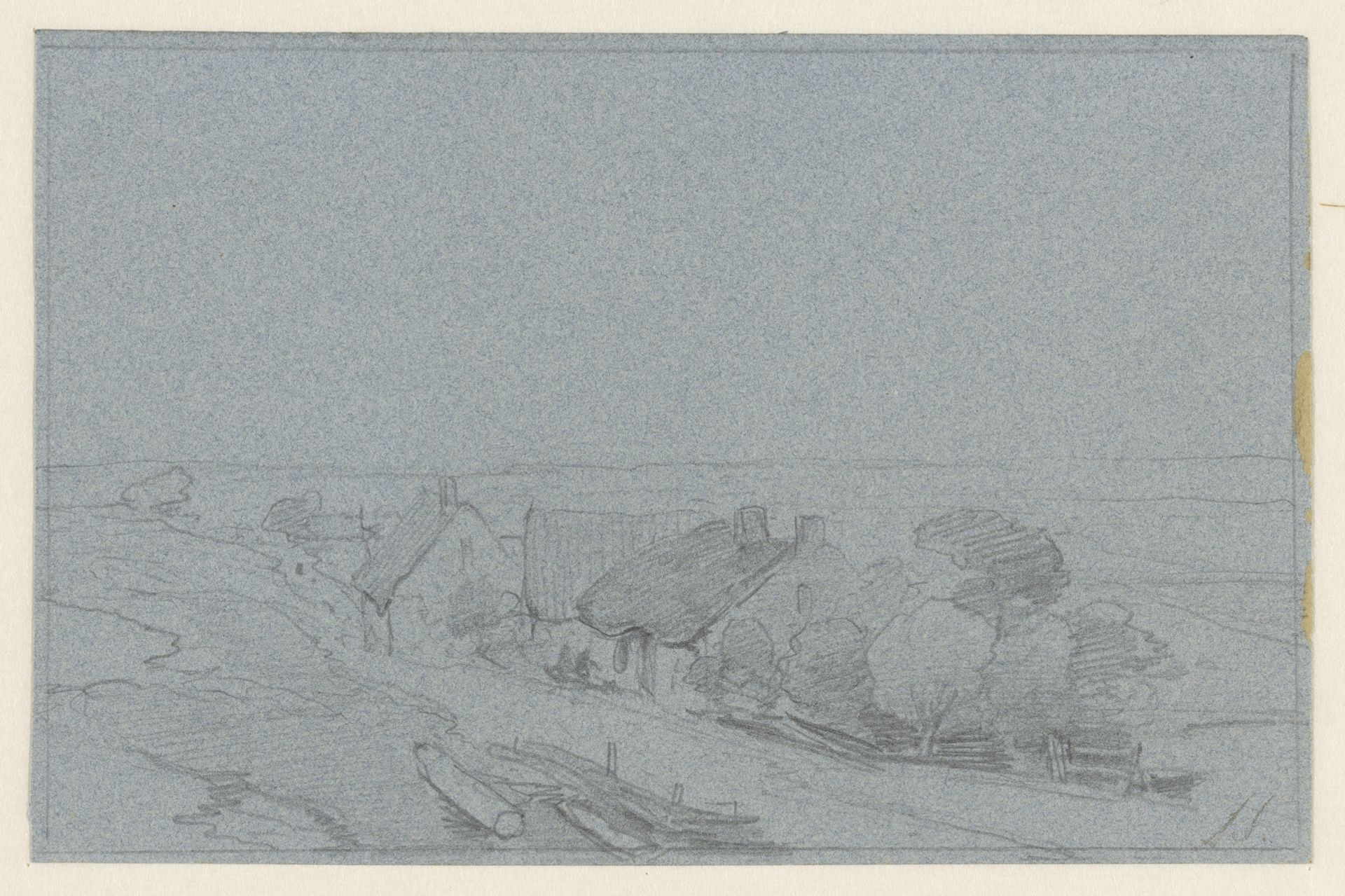 Landschap met enkele huizen en bomen van een heuvel gezien by Andreas Schelfhout