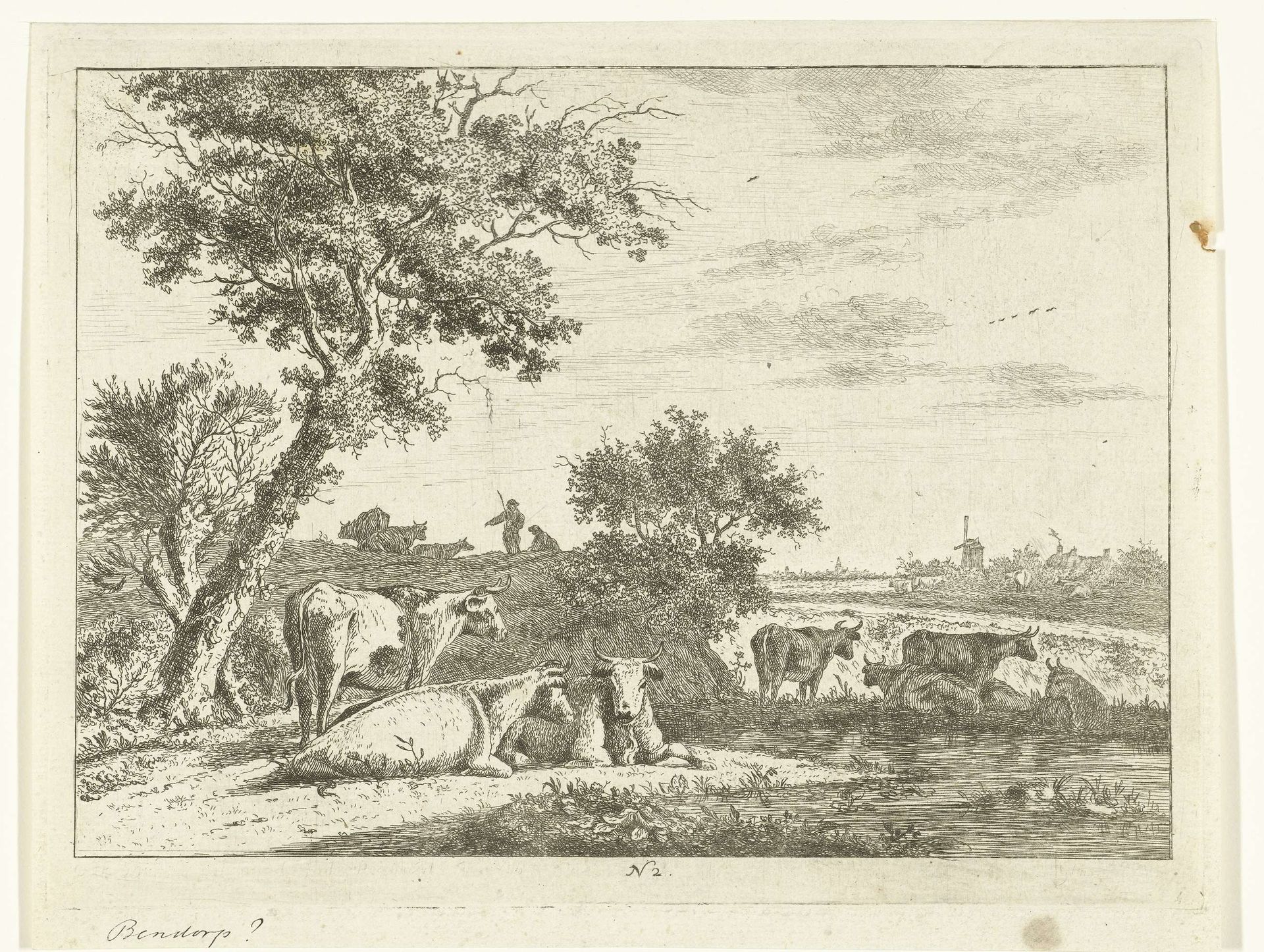 Landschap met boer met kudde koeien by Carel Frederik (I) Bendorp