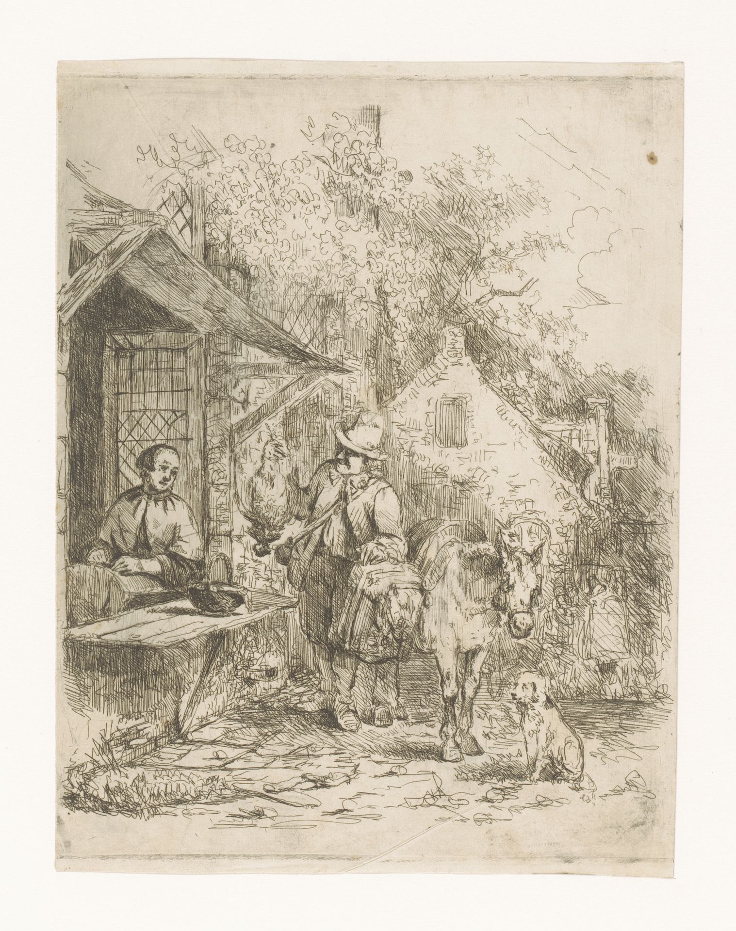 Straatgezicht met verkoper van gevogelte by Adrien Joseph Verhoeven-Ball