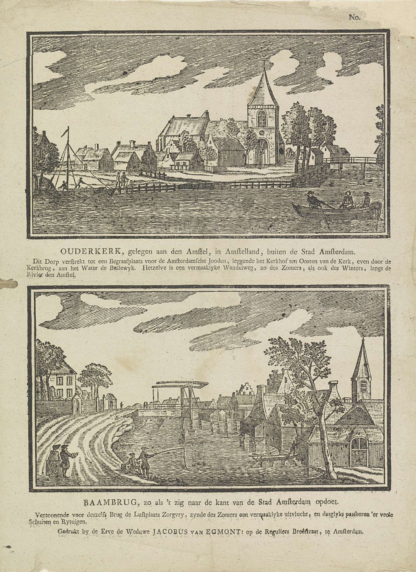 Gezichten op Ouderkerk aan de Amstel en Baambrugge by Erven de Weduwe Jacobus van Egmont
