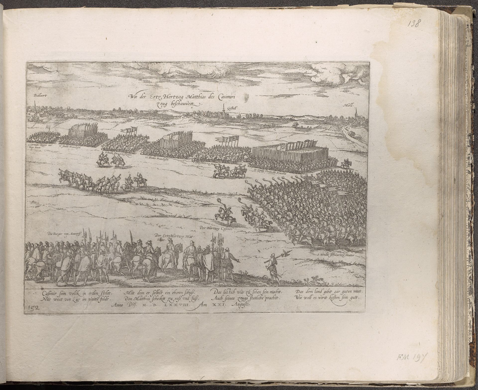 Matthias houdt revue over de troepen van paltsgraaf Casimir, 1578 by Frans Hogenberg