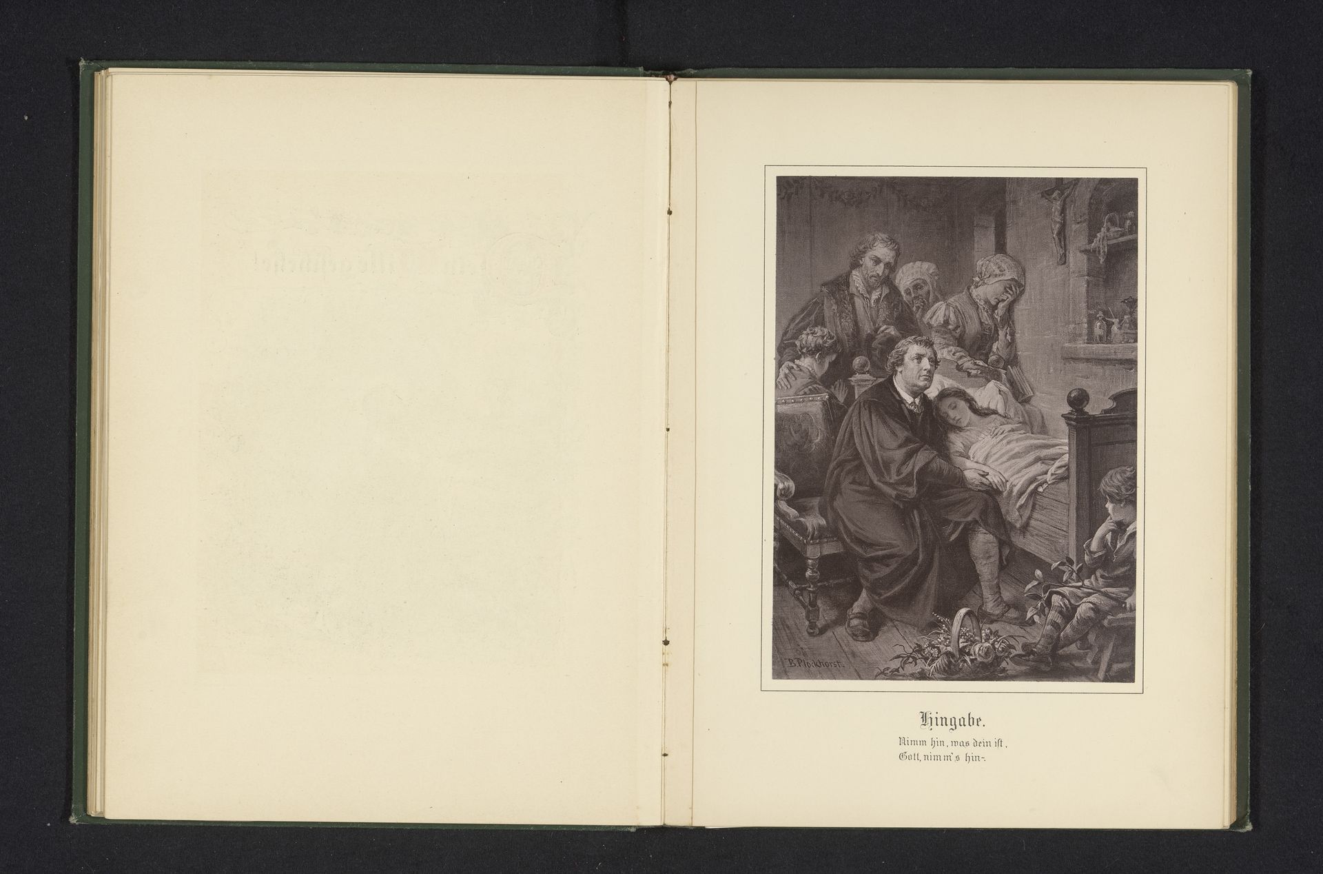 Fotoreproductie van een schilderij van mensen rond een bed van iemand die ziek is of sterft by Anonymous