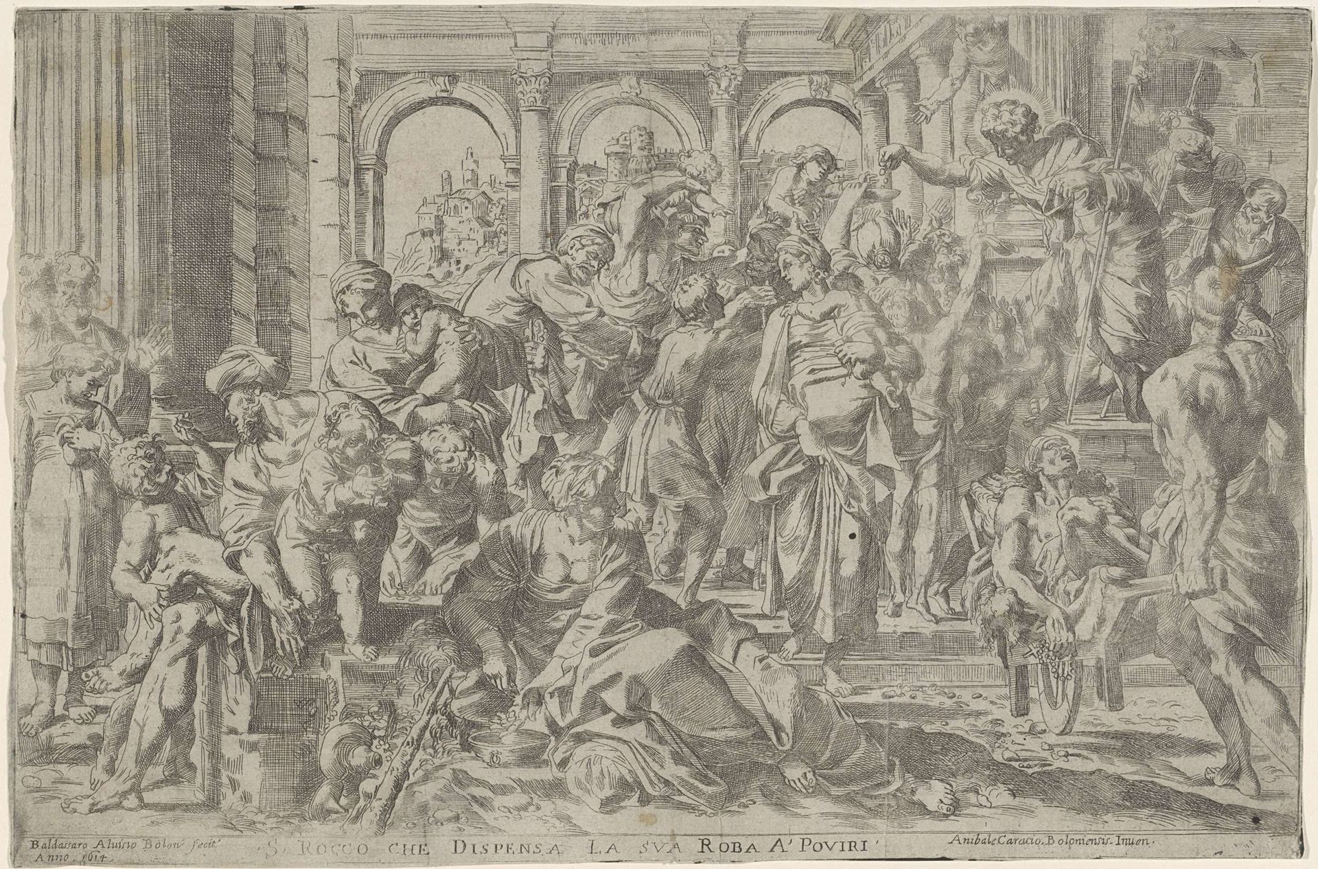 De heilige Rochus deelt aalmoezen uit by Baldassare Aloisi Galanini