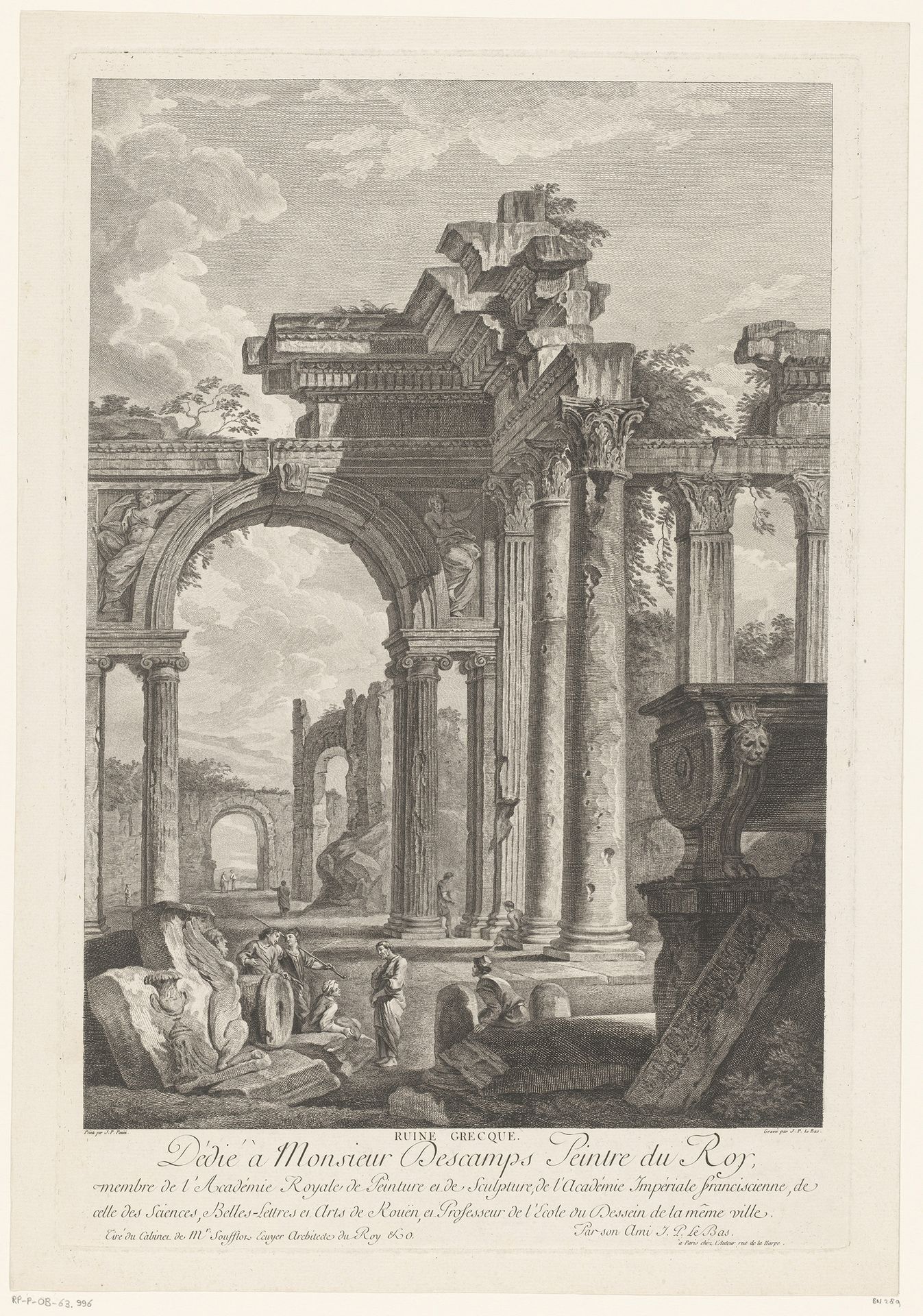 Figuren bij een ruïne met bogen by Jacques Philippe Le Bas