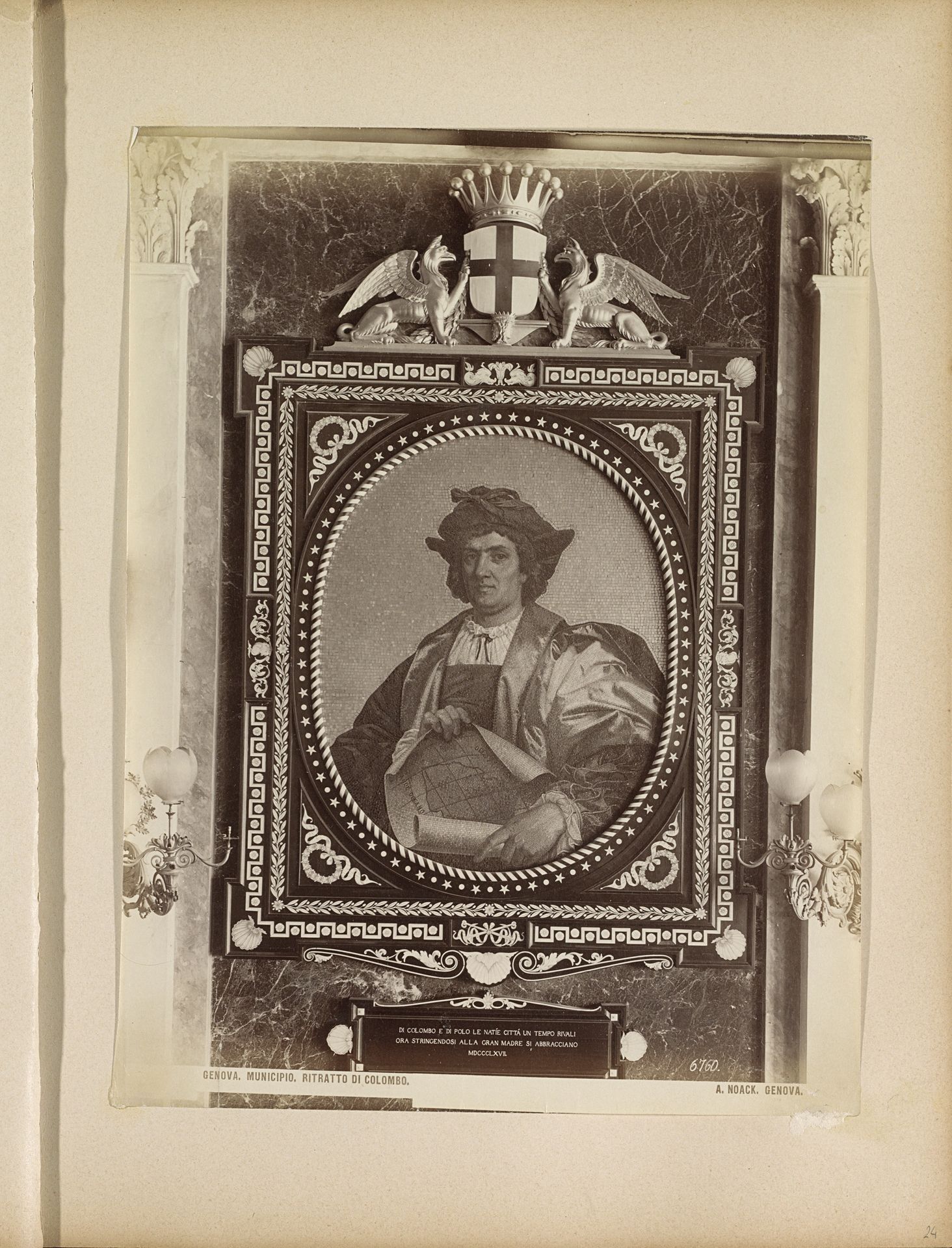 Mozaïek van een portret van Christoffel Columbus in het Palazzo Tursi in Genua by Alfredo Noack