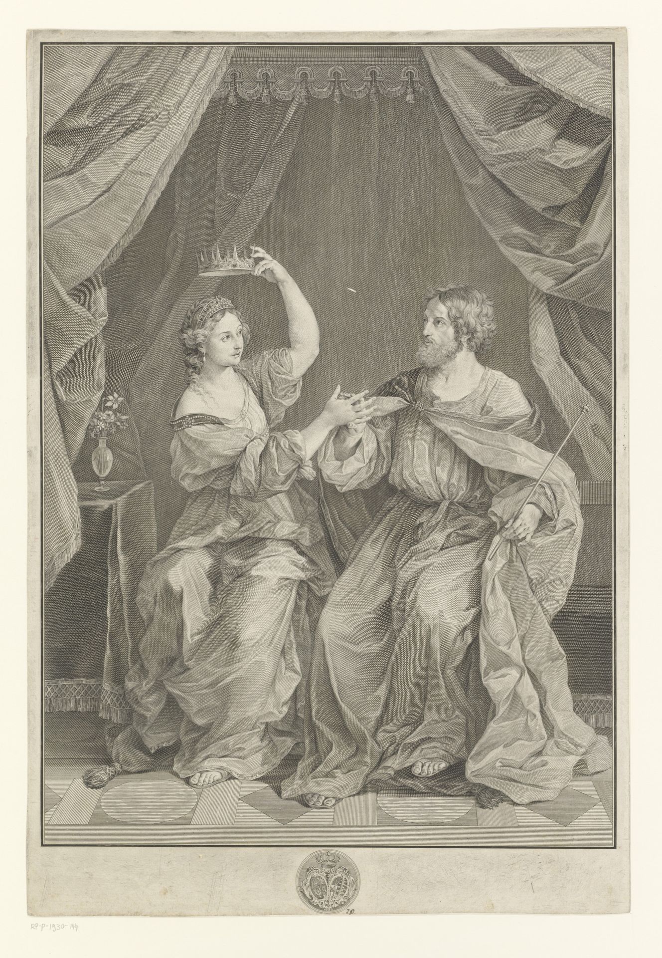 Ninus biedt Semiramis zijn kroon aan by Georg Martin Preissler