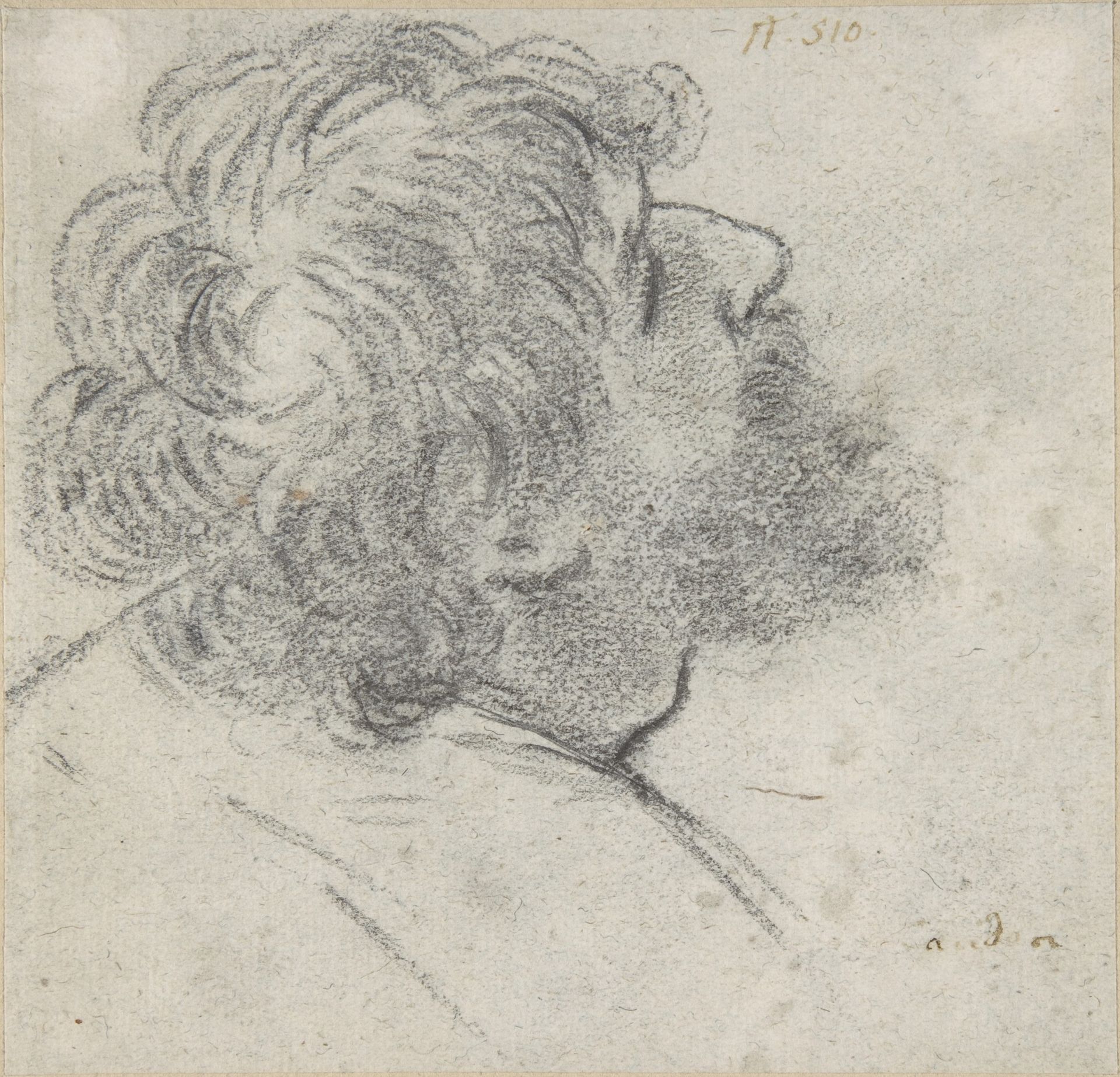 Head of a Bearded Man Looking to Upper Right (recto); Head of an Old Man and a Drapery Study (verso) by Giacomo Cavedone