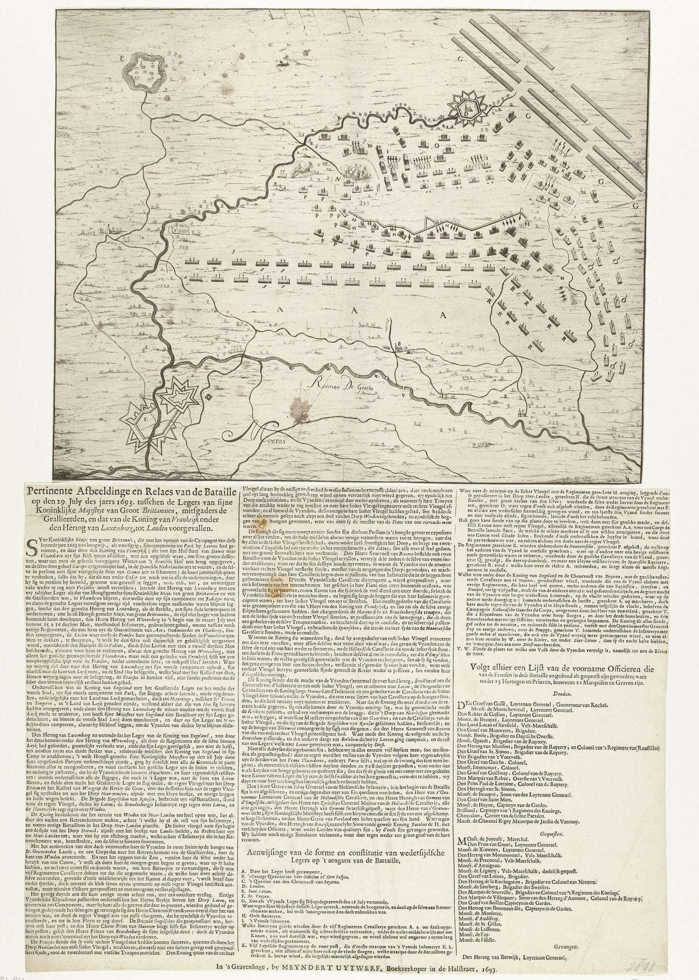 Kaart van de slag bij Landen, 1693 by Anonymous
