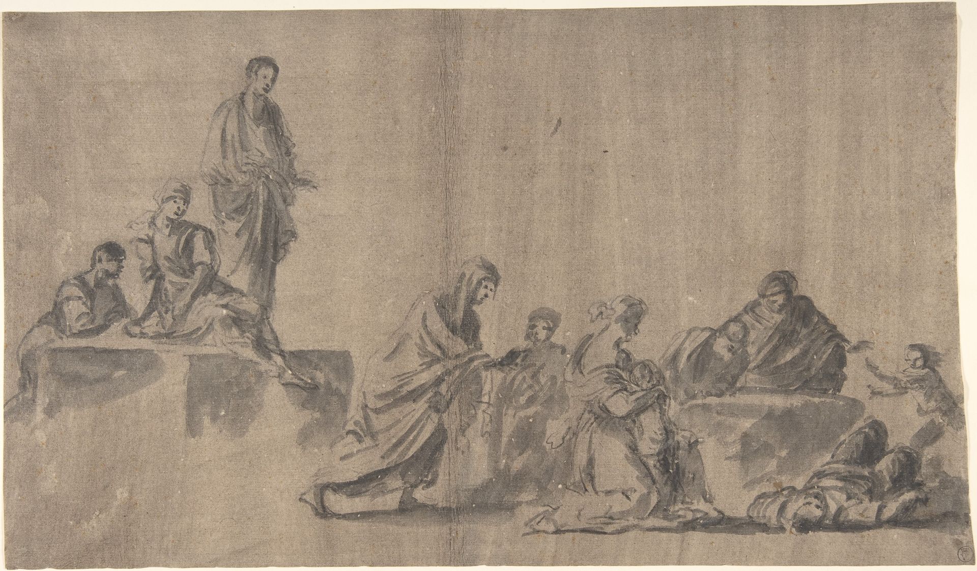 Figures Surrounding a Man Lying on the Ground; verso: A Group of Figures by Anonymous