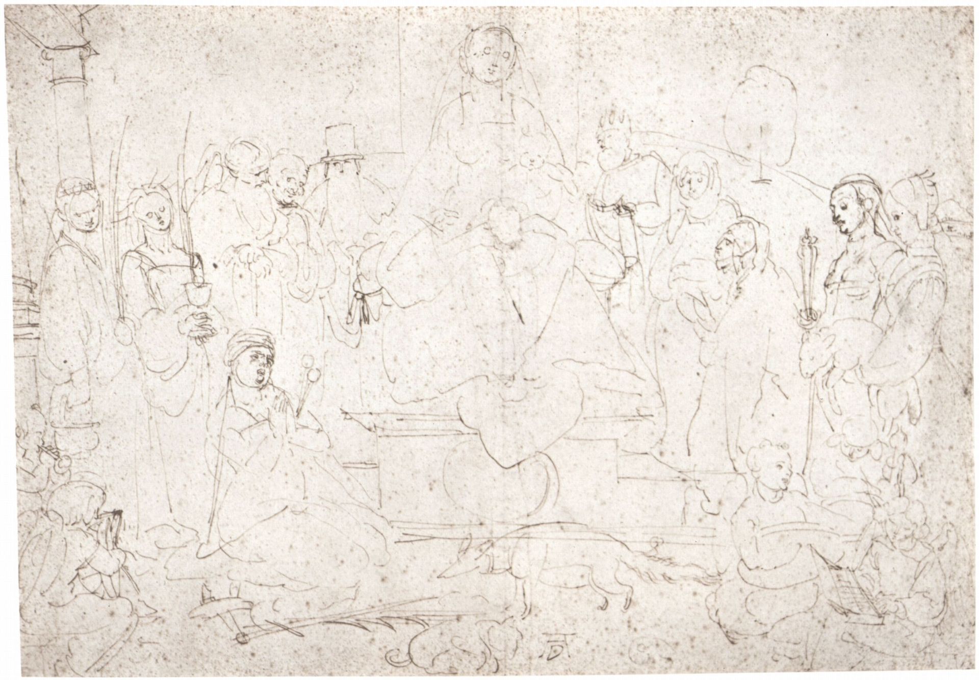 Studies on a great "picture of the Virgin"   Madonna with child, ten saints and angels by Albrecht Durer
