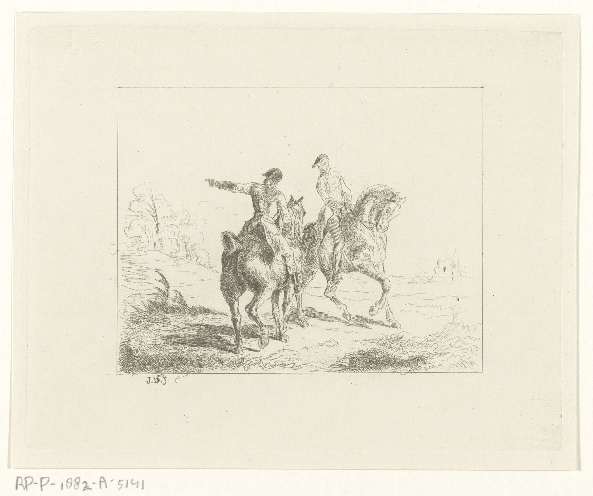 Landschap met twee ruiters by Jan Karel Jacob de Jonge