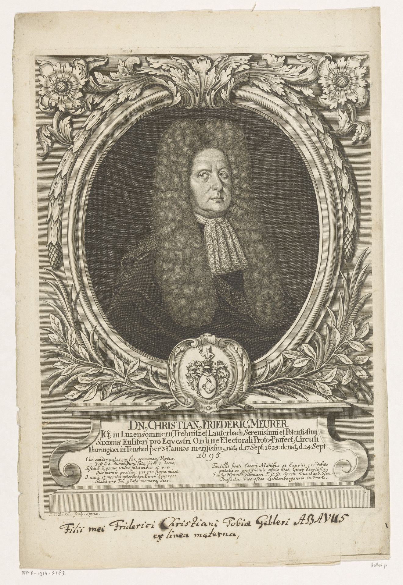 Portret van Christian Friedrich Meurer by Johann Christoph Boecklin