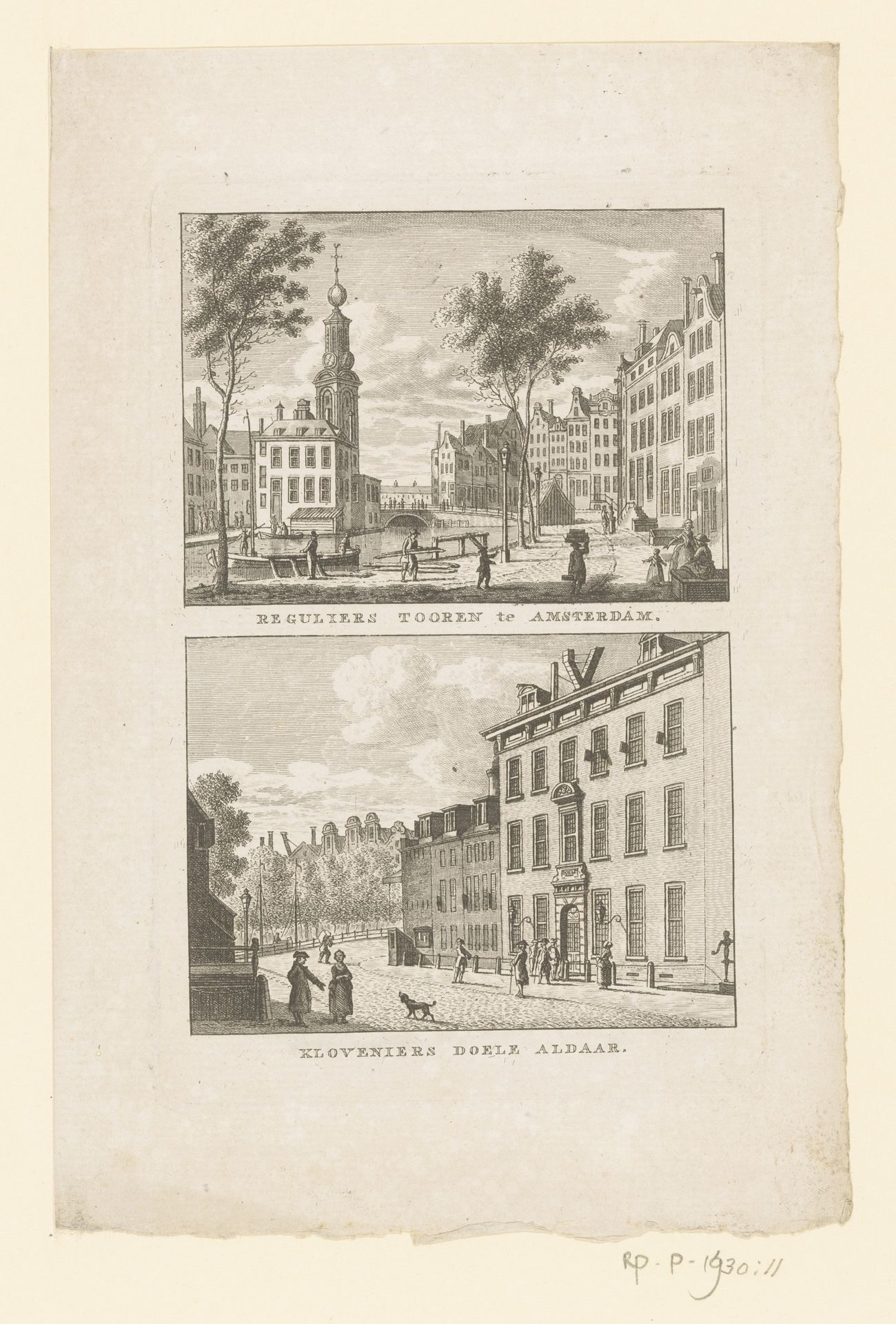 Gezichten op de Munttoren en Kloveniersdoelen in Amsterdam by Carel Frederik (I) Bendorp