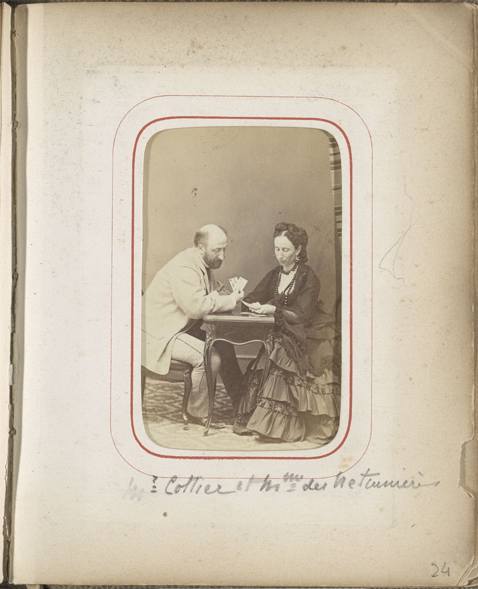 Portret van de heer Cottier en mevrouw Des Nétumières, kaartspelend by Demay