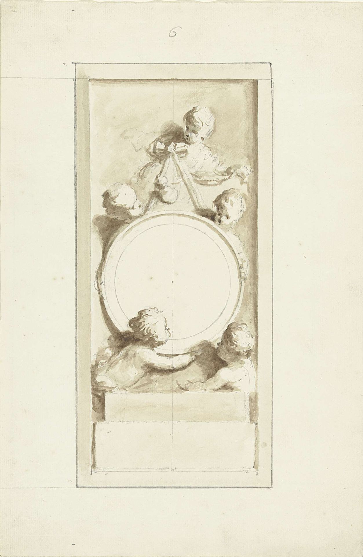 Putti rond een medaillon by Dionys van Nijmegen