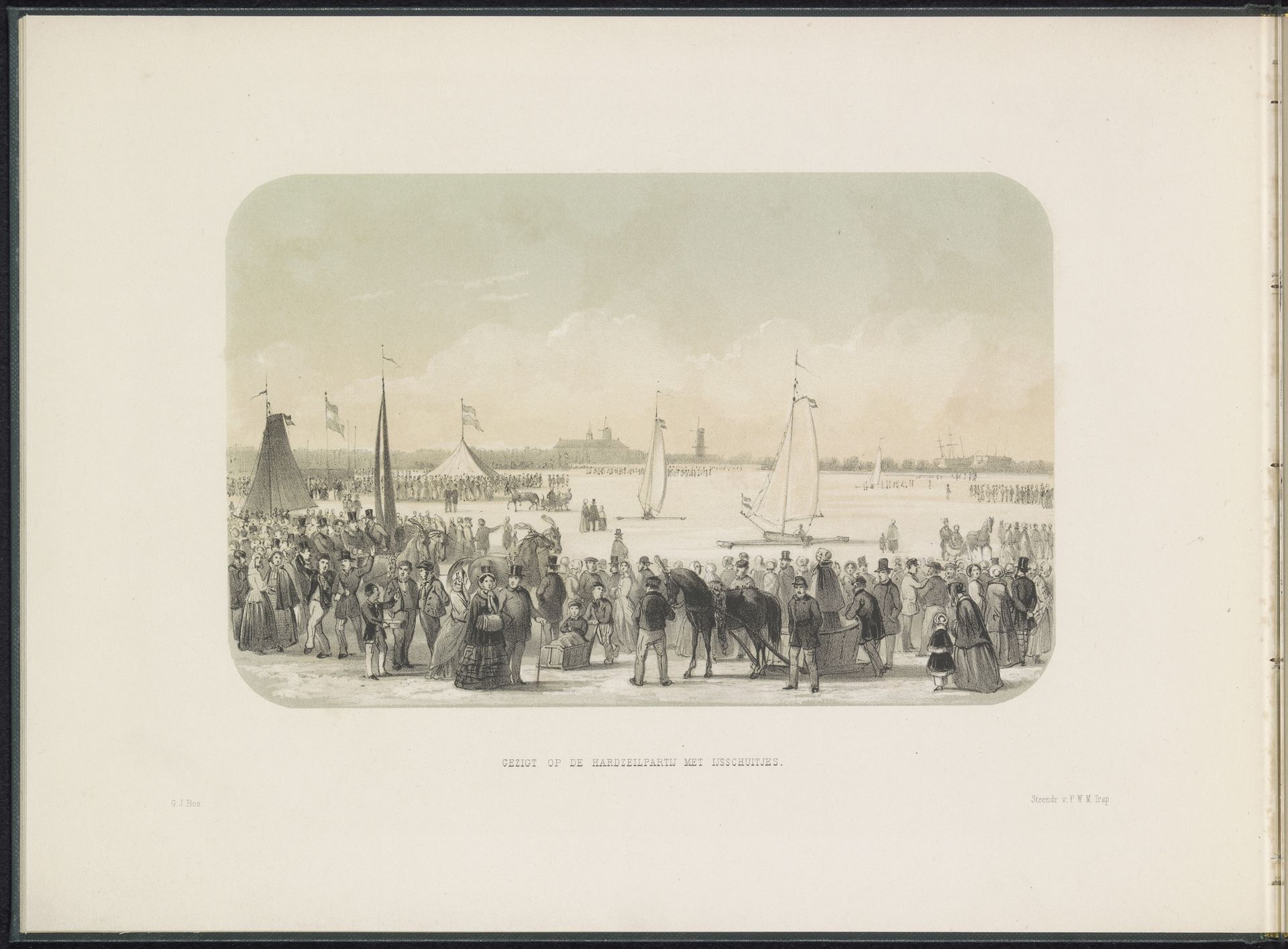 Wedstrijd voor ijszeiljachten op de Maas te Rotterdam, 1855 by Gerardus Johannes Bos