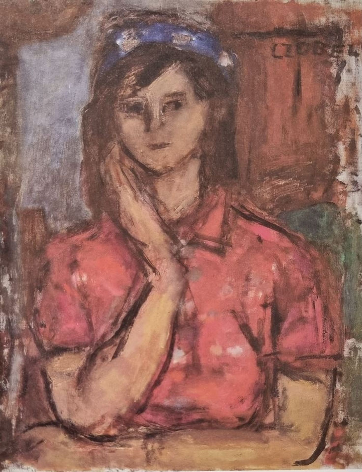 Bela Czóbel, Girl in Red Dress 1959 by Bela Czobel