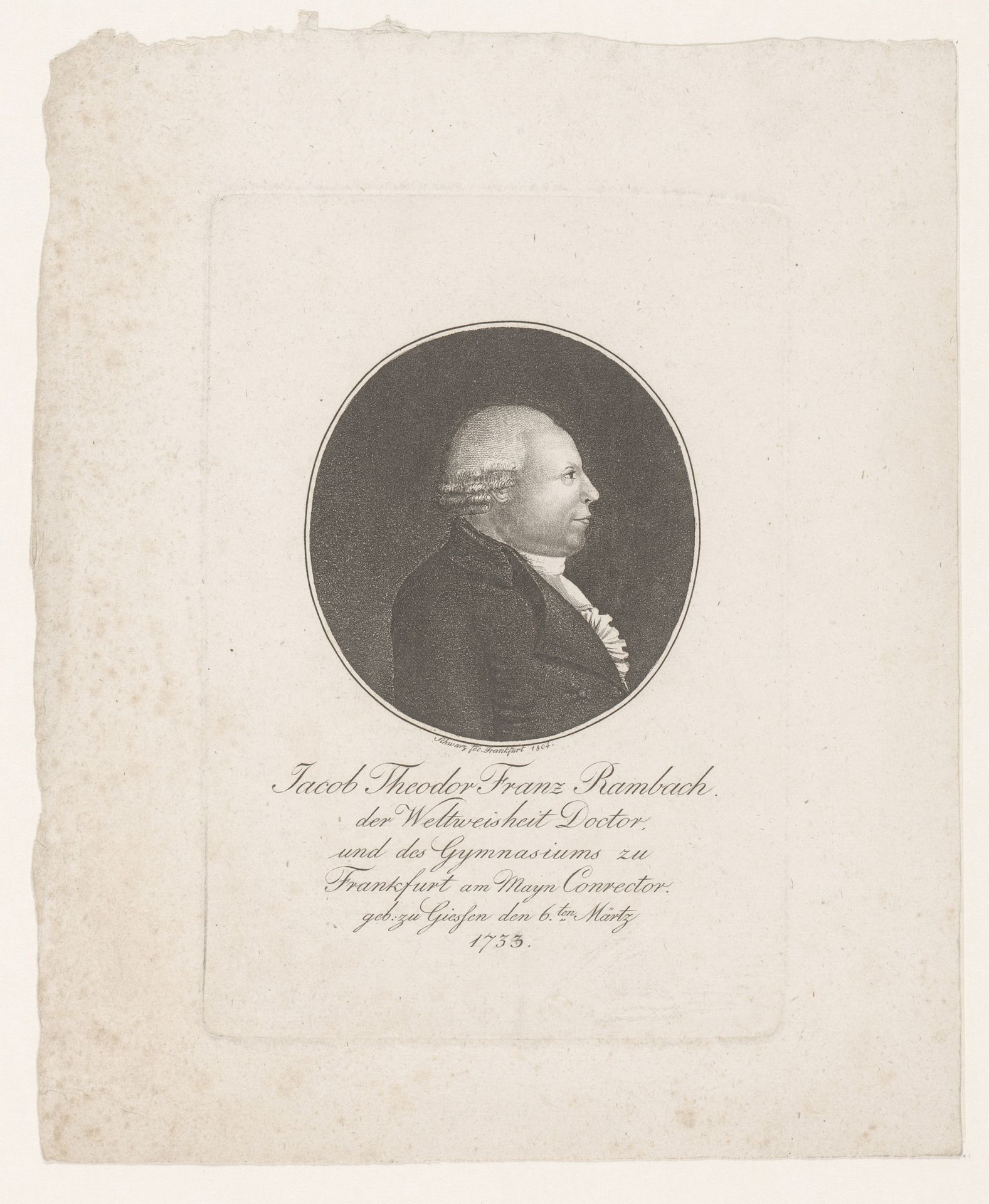 Portret van Jakob Theodor Franz Rambach by Paul Wolfgang Schwarz