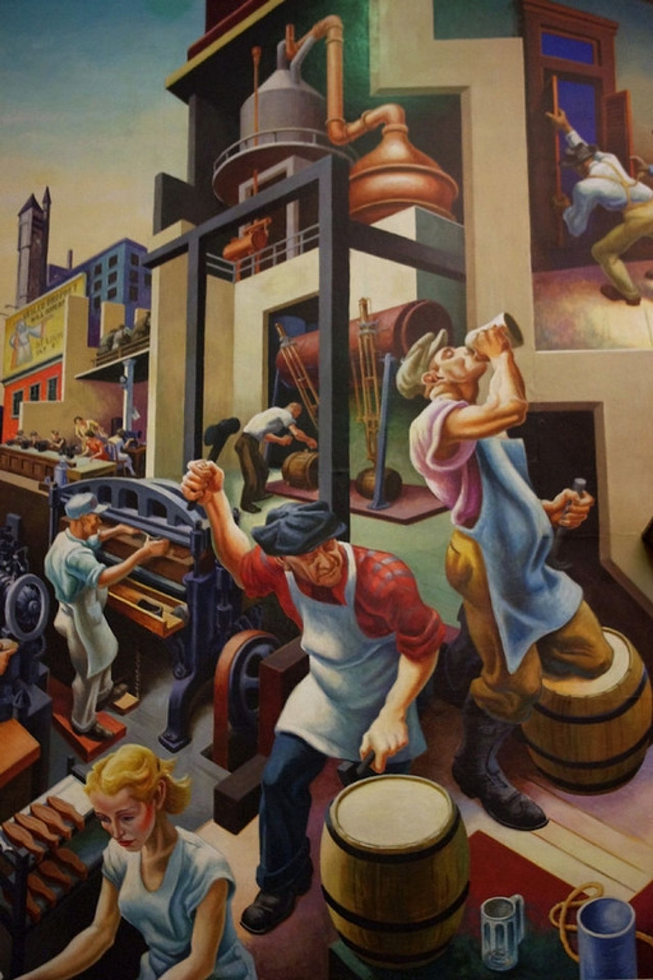 A Social History of the State of Missouri (detail) - Beer Making by Thomas Hart Benton