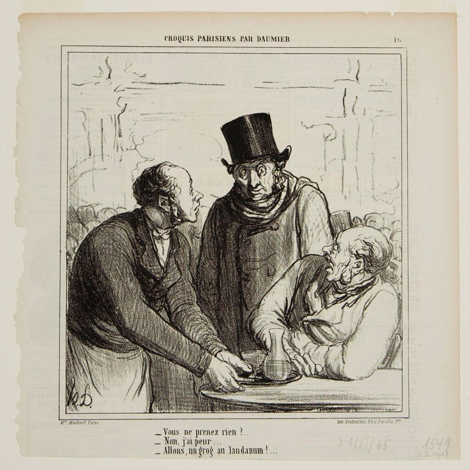 "You don't want anything?" "No, I'm afraid..." "Let's have a tot of laudanum!" by Honoré Daumier