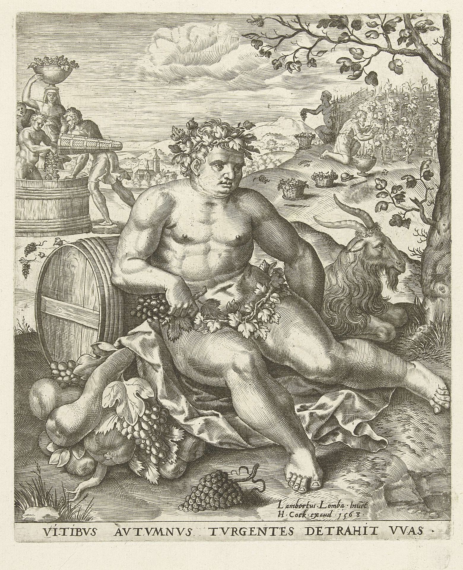 Herfst: Bacchus en de druivenoogst by Lambert Lombard