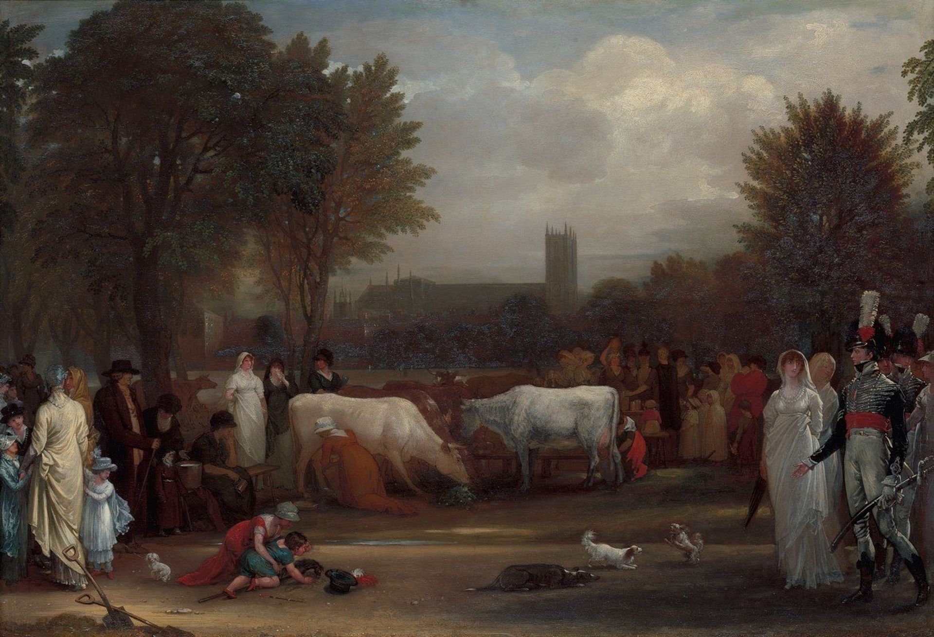 Milkmaids in St. James’s Park, Westminster Abbey Beyond by Benjamin West