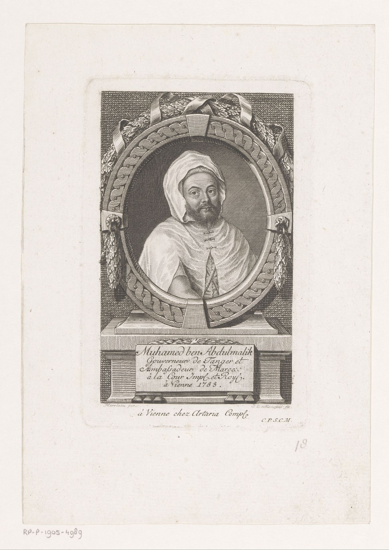 Portret van Mohammed ibn 'Abd al-Malik by Johann Ernst Mansfeld