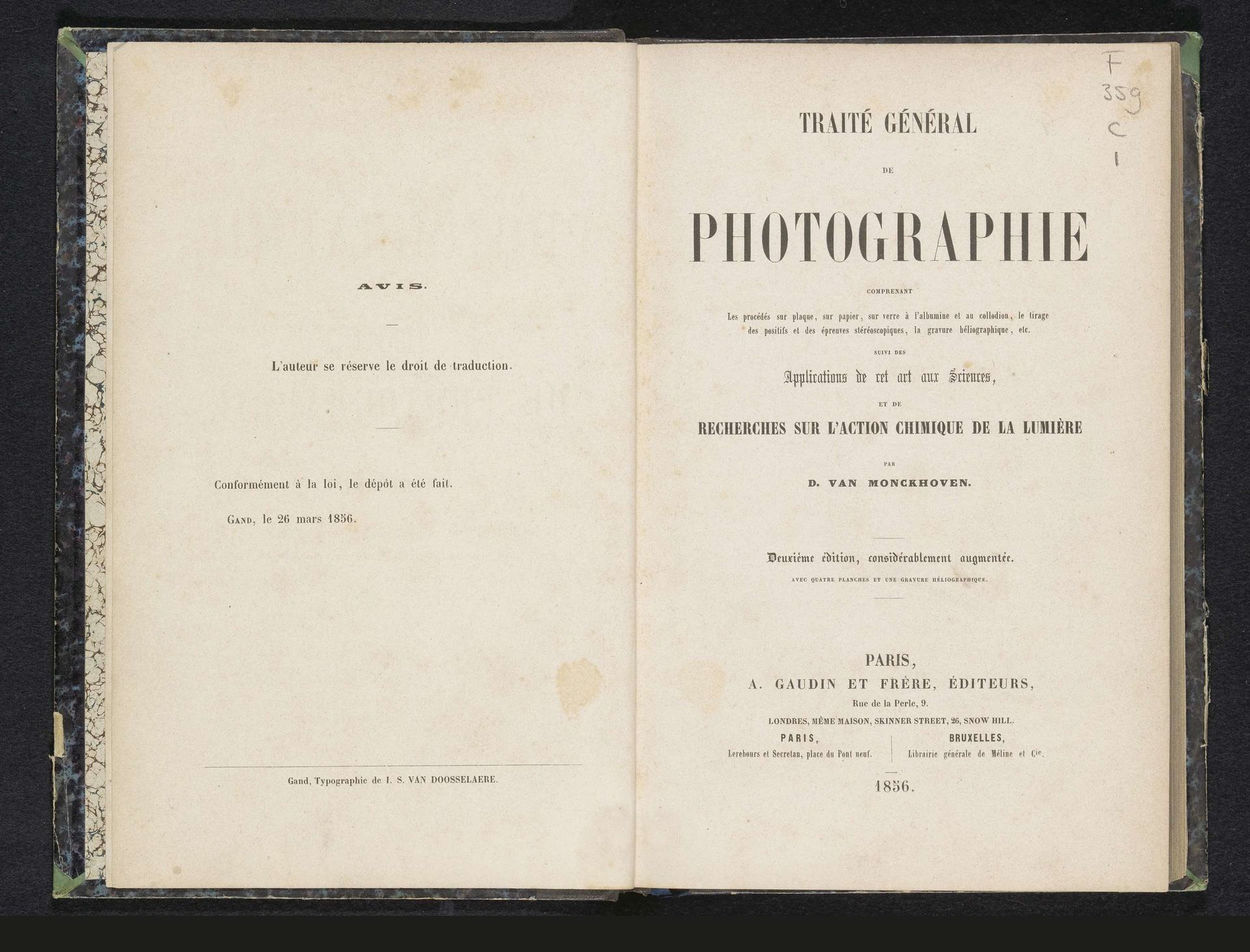 Traité général de photographie by A. Gaudin & frères