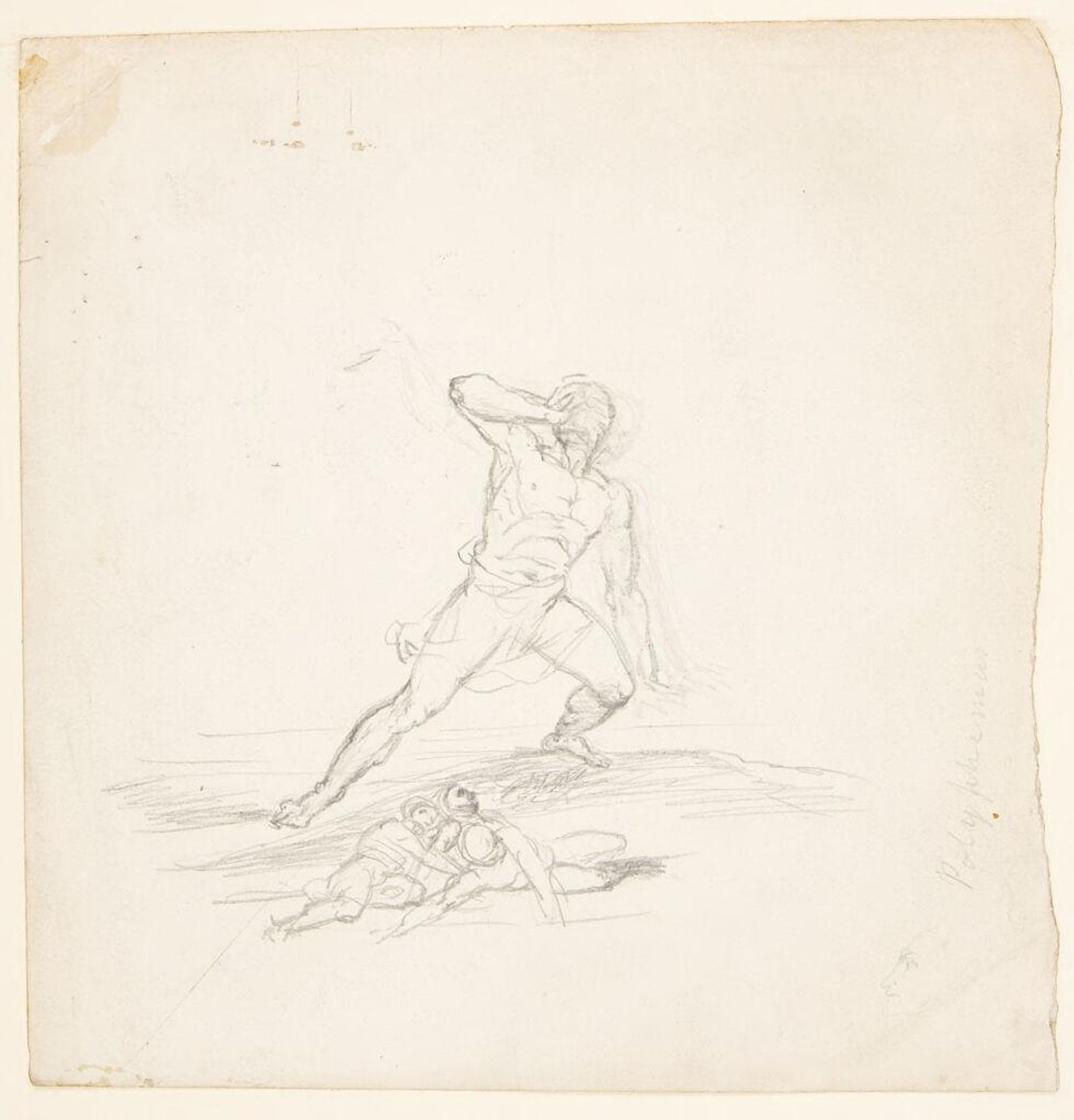 Seated Woman, Resting Face on Hand; verso: Standing Male, for "Polyphemus" by Washington Allston