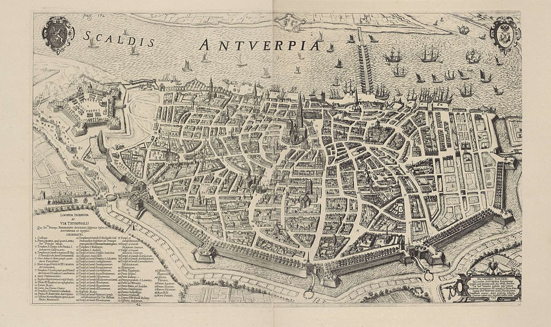 Plattegrond van Antwerpen; intocht van Ferdinand te Antwerpen in 1635 (nr. 42) by Theodoor van Thulden
