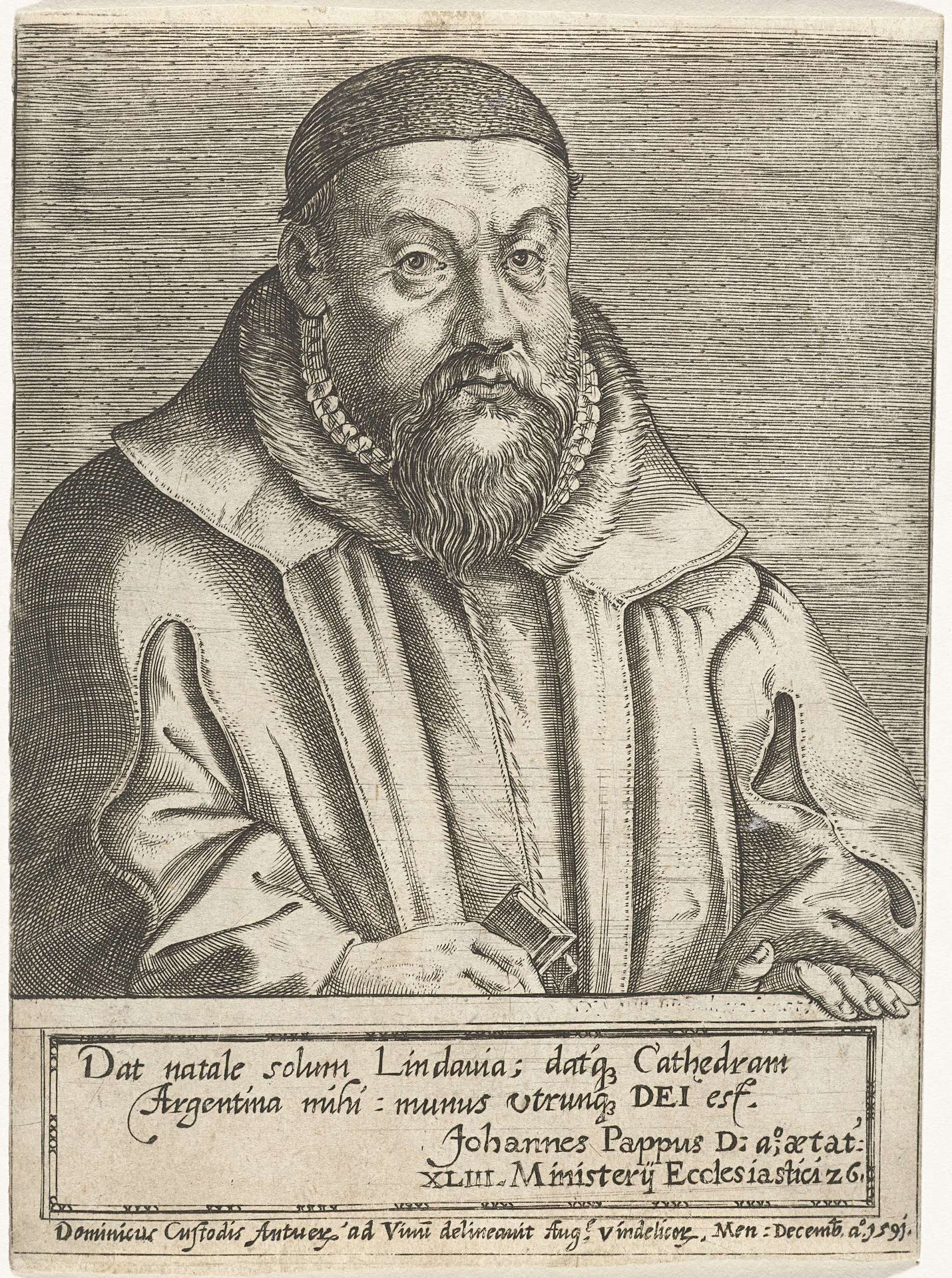 Portret van de theoloog Johannes Pappus op 43-jarige leeftijd by Dominicus Custos