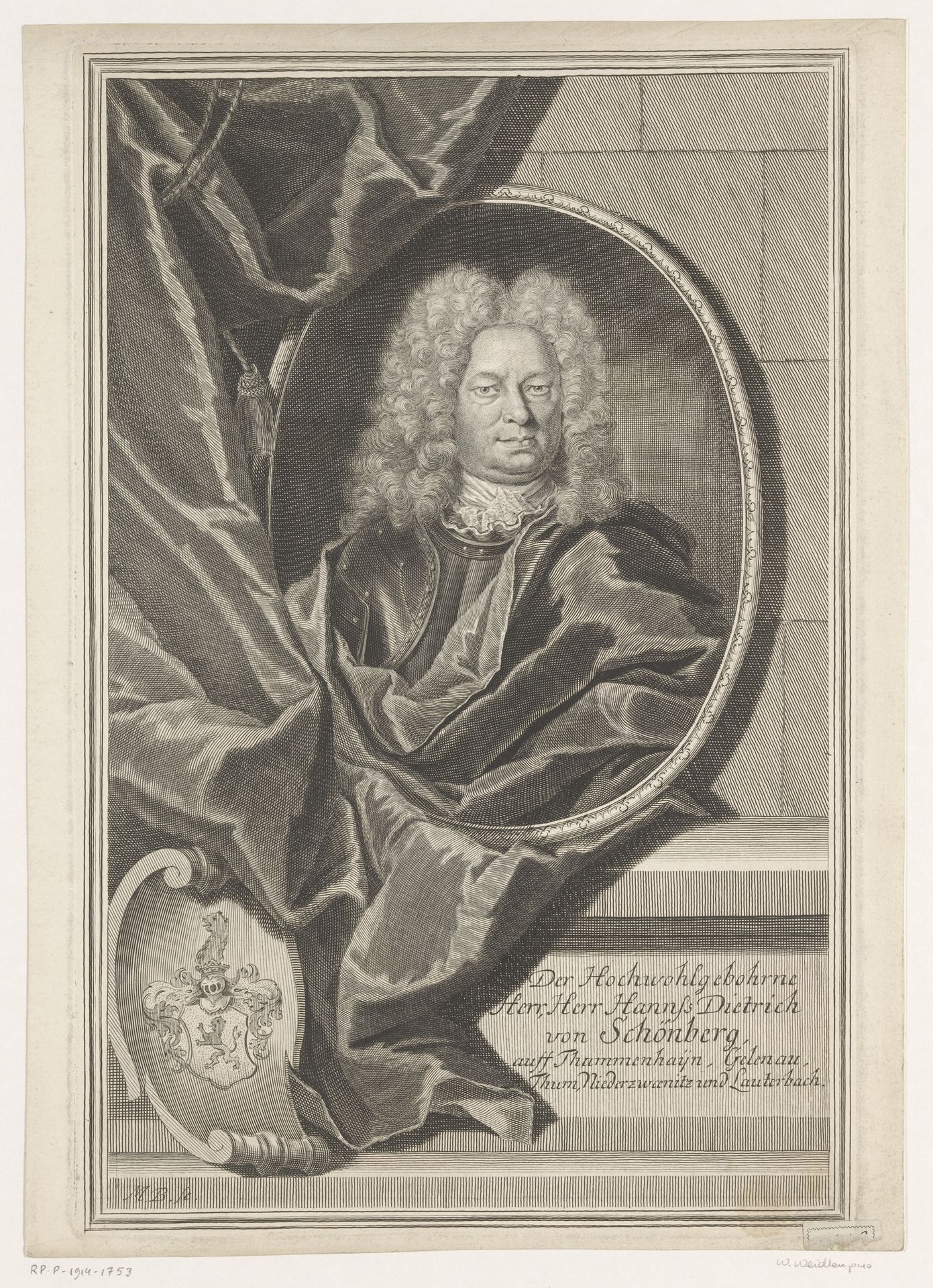 Portret van Hans Dietrich von Schönberg by Martin Bernigeroth