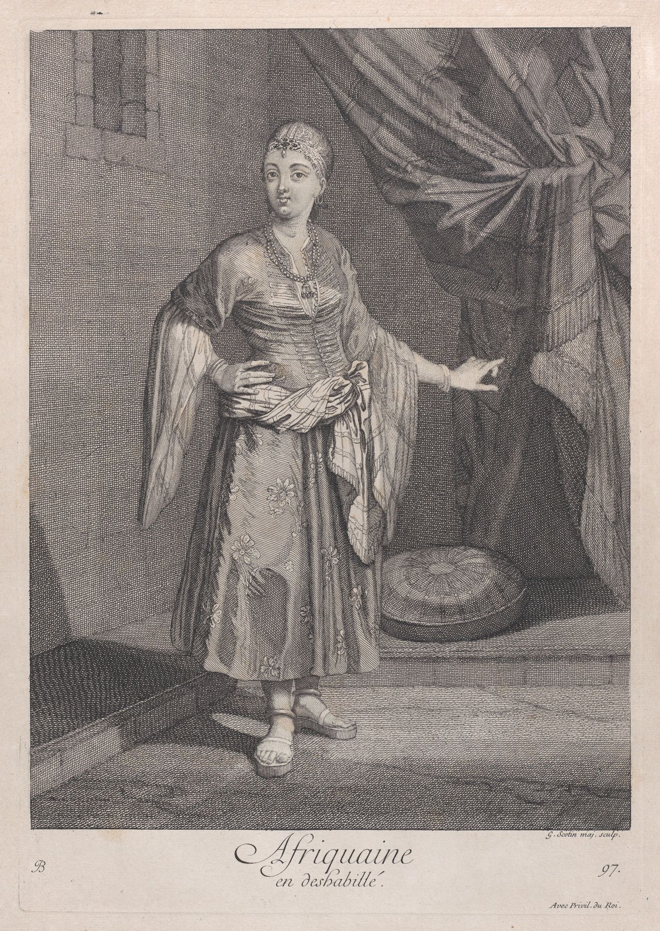 Afriquaine, en deshabillé, plate 97 from "Recueil de cent estampes représentent differentes nations du Levant" by Jean Baptiste Vanmour