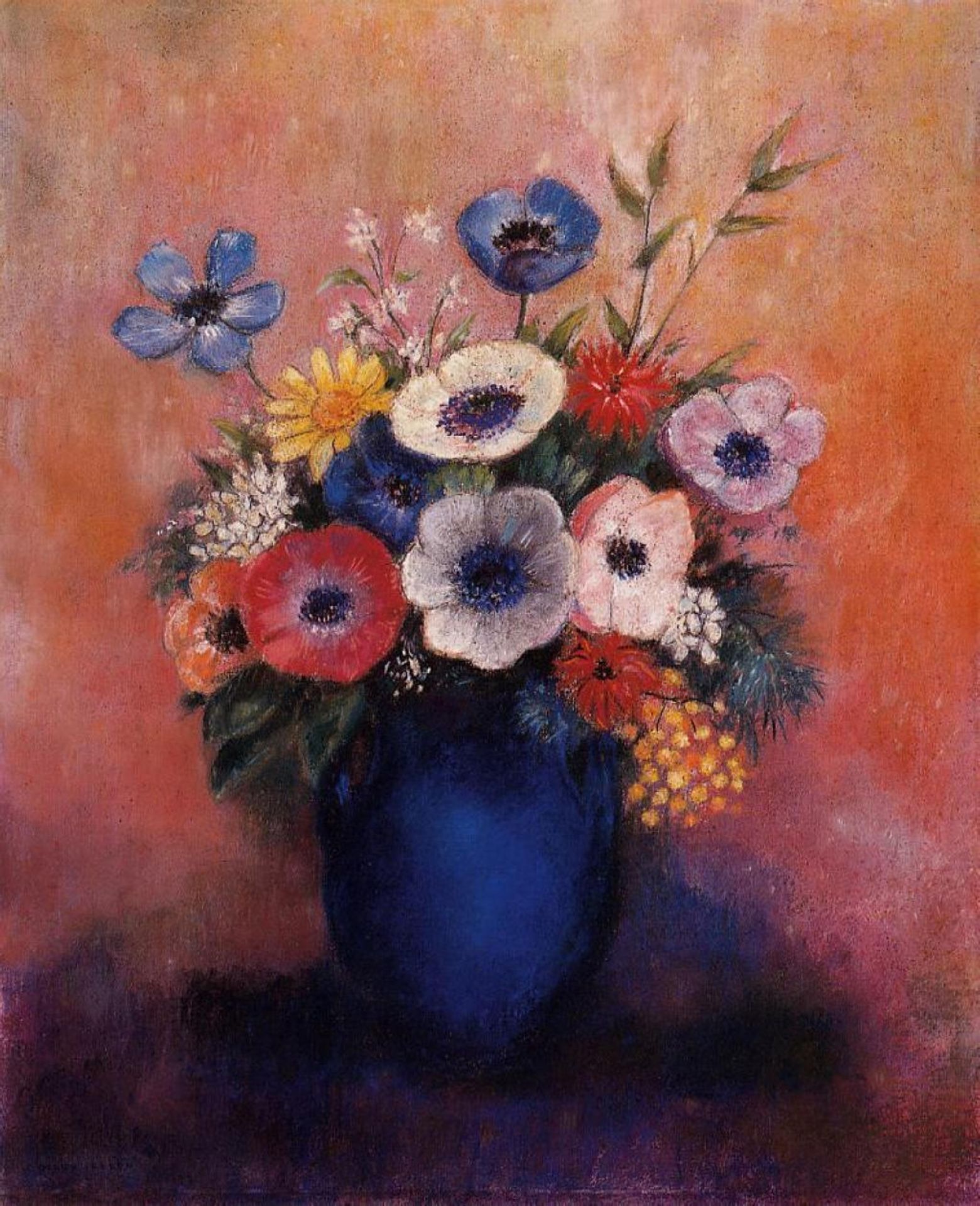 Bouquet of Flowers in a Blue Vase by Odilon Redon