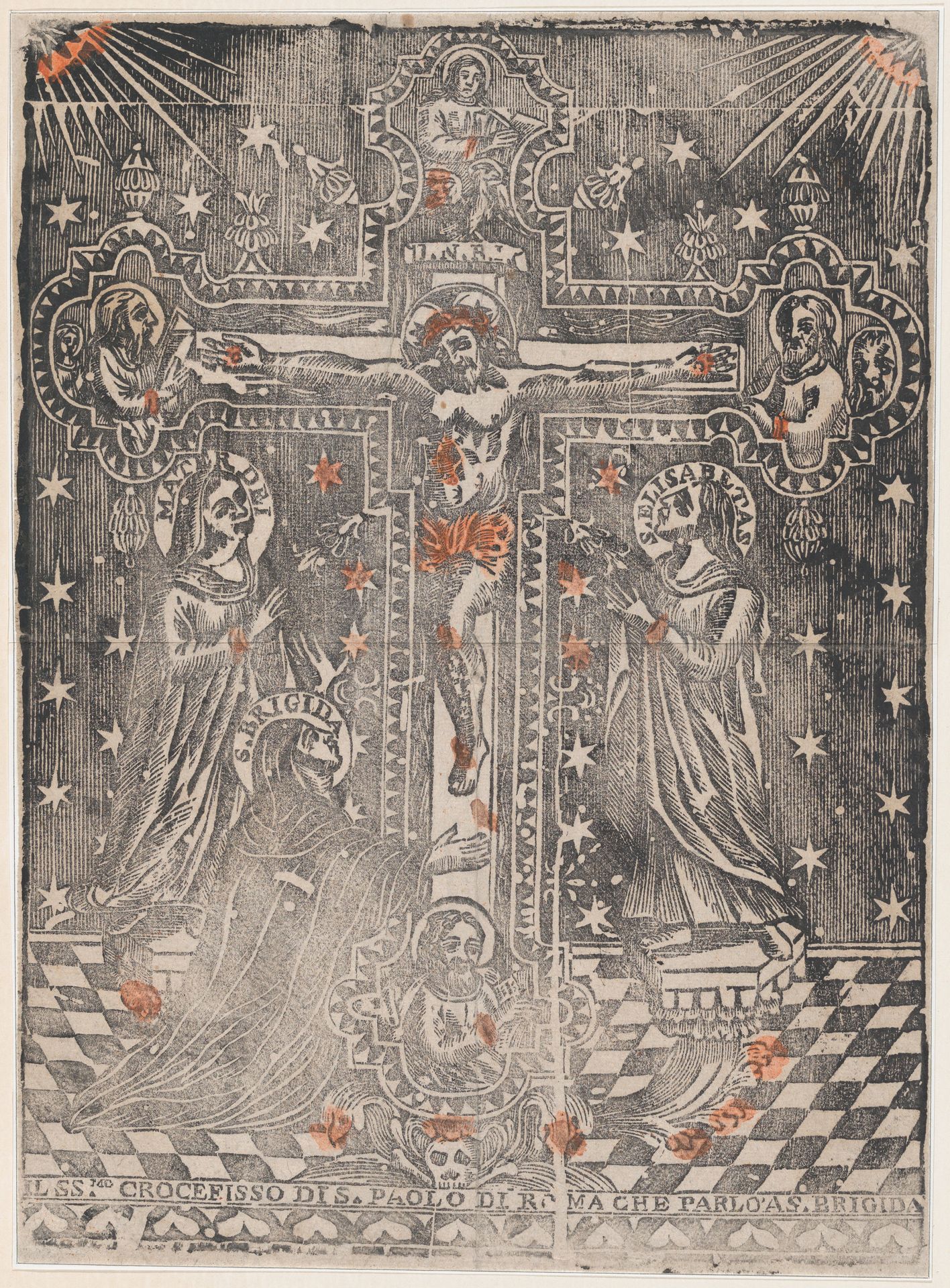 Christ on the cross flanked by the Virgin, Saint Brigit and Saint Elisabeth by Anonymous