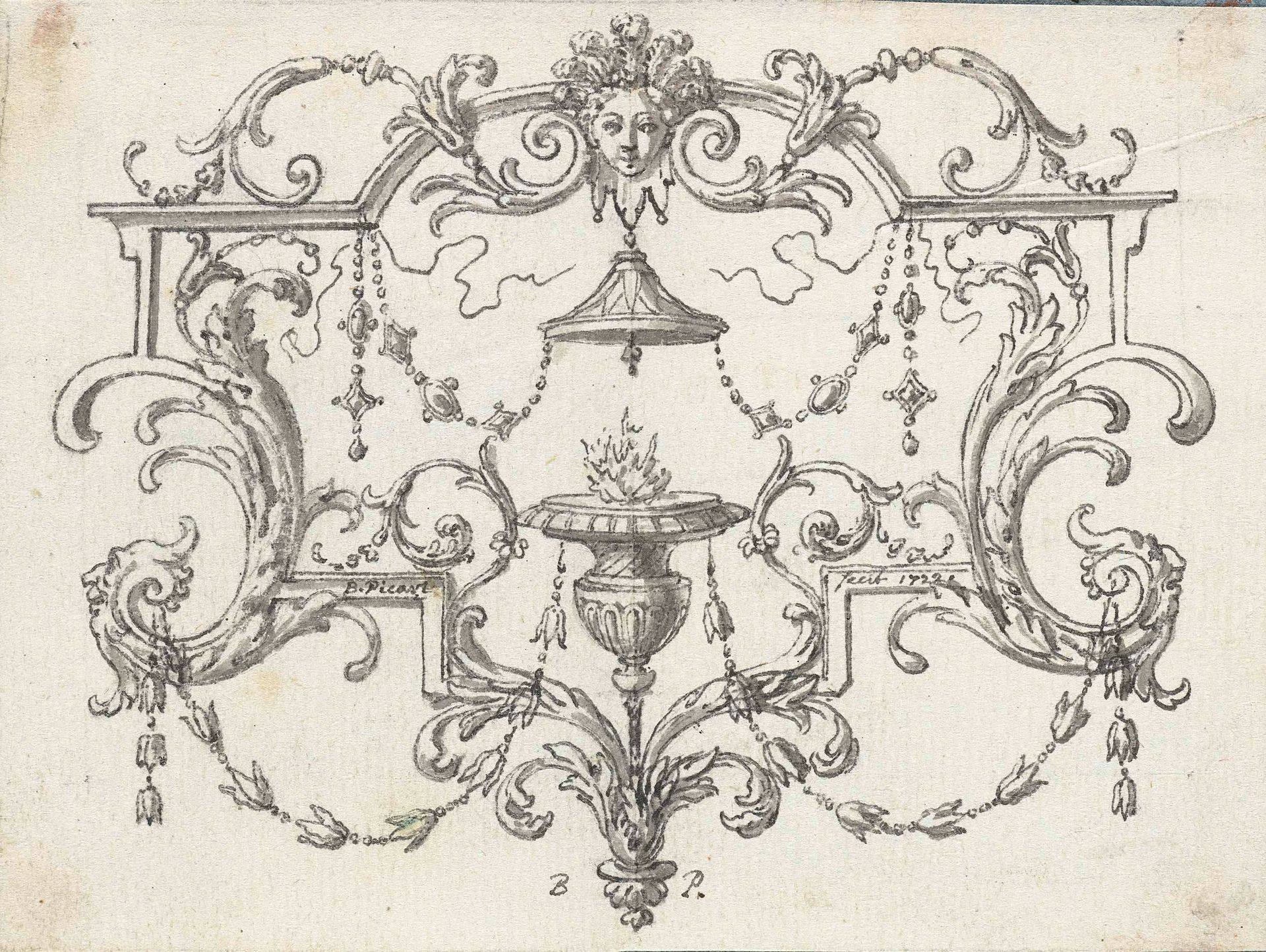 Paneelvulling met brandende lamp by Bernard Picart
