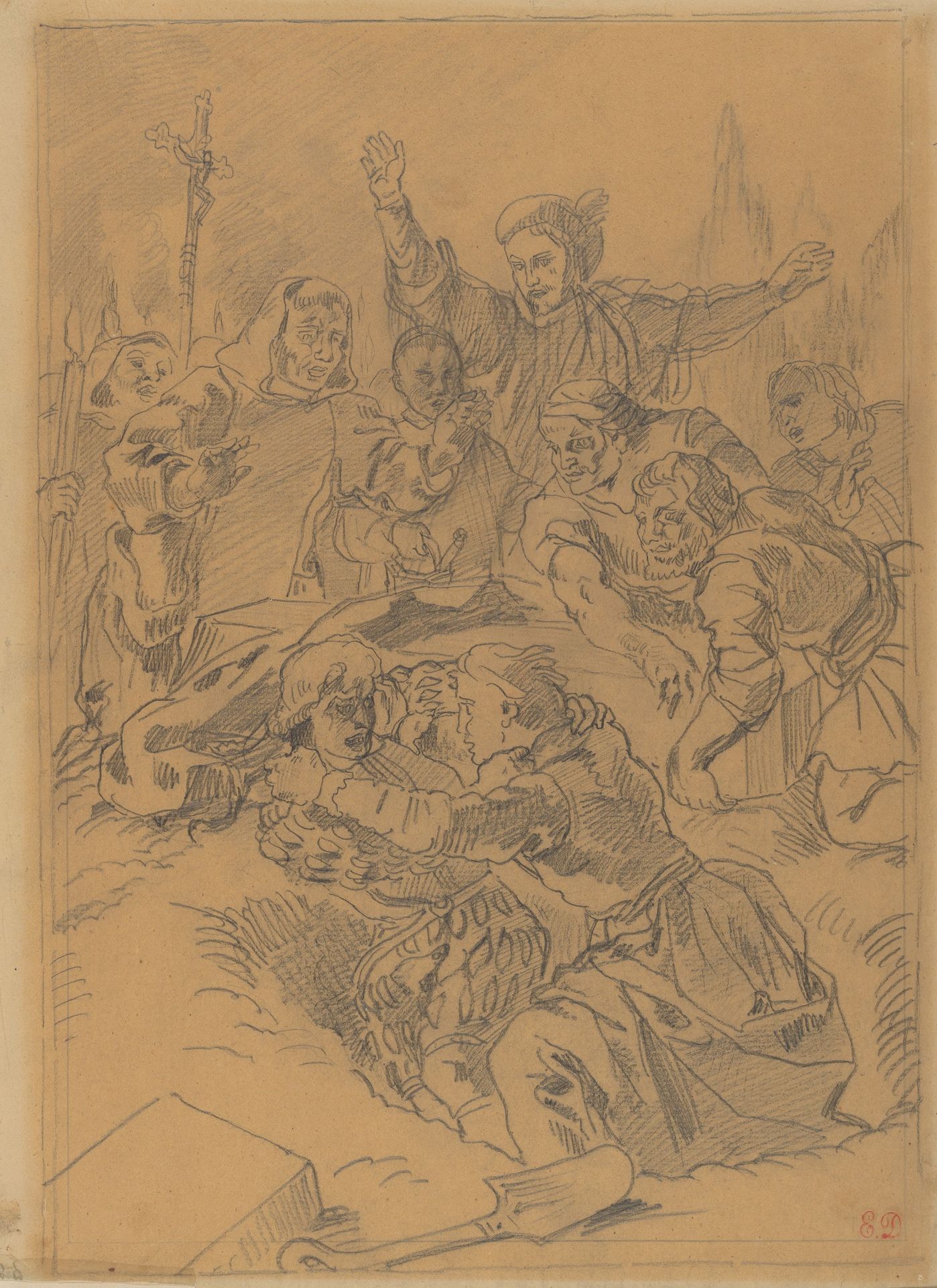 Hamlet and Laertes at the Tomb of Ophelia by Eugène Delacroix