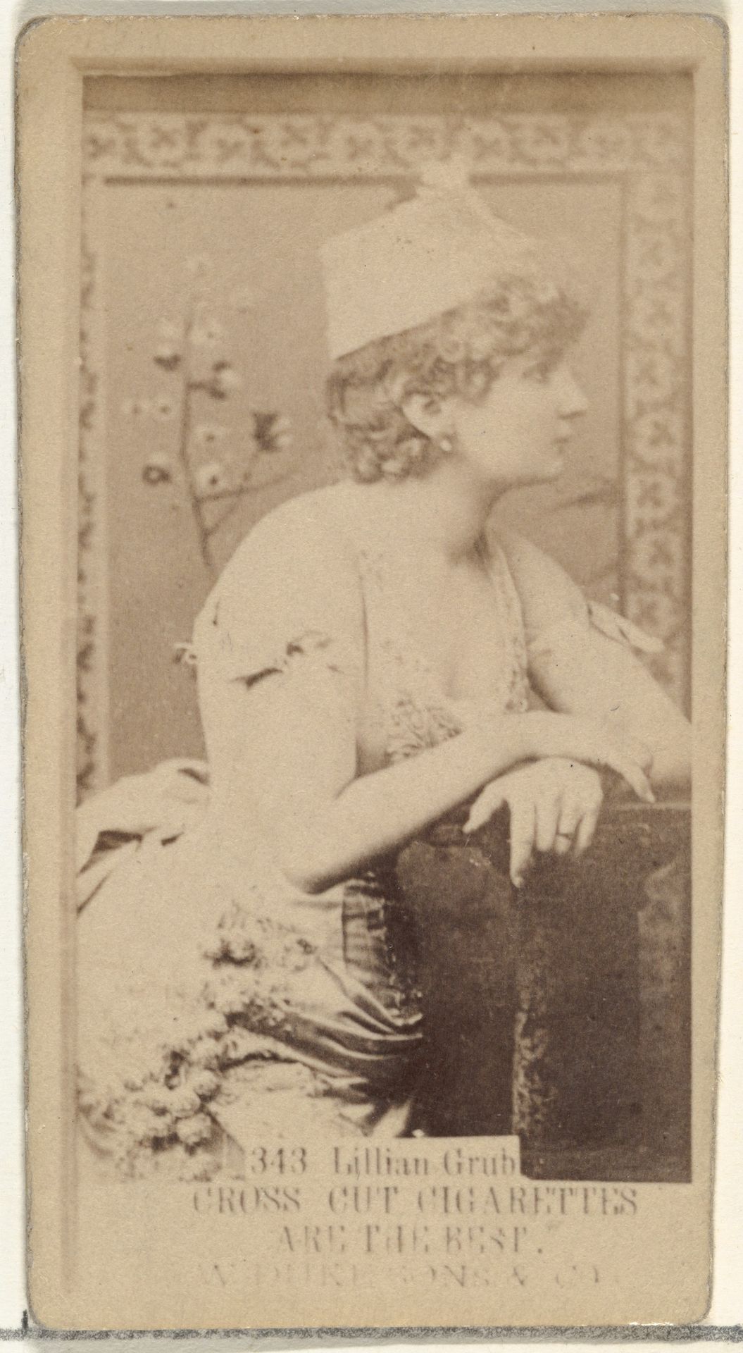 Card Number 343, Lillian Grubb, from the Actors and Actresses series (N145-3) issued by Duke Sons & Co. to promote Cross Cut Cigarettes by W. Duke, Sons & Co.
